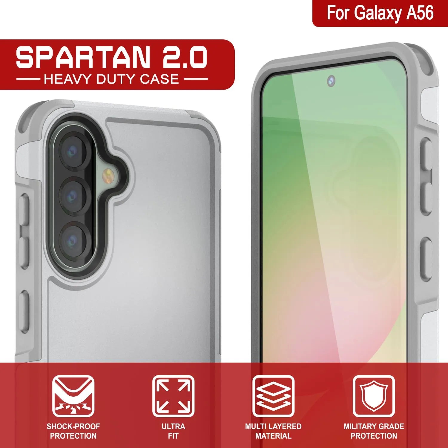 PunkCase Galaxy A56 Case, [Spartan 2.0 Series] Clear Rugged Heavy Duty Cover [White]