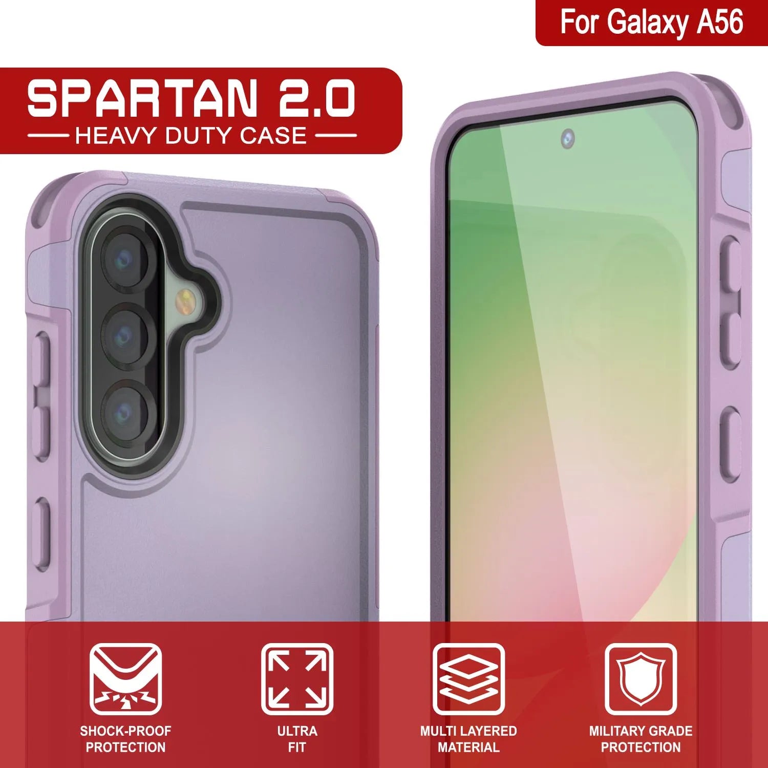 PunkCase Galaxy A56 Case, [Spartan 2.0 Series] Clear Rugged Heavy Duty Cover [Lilac]