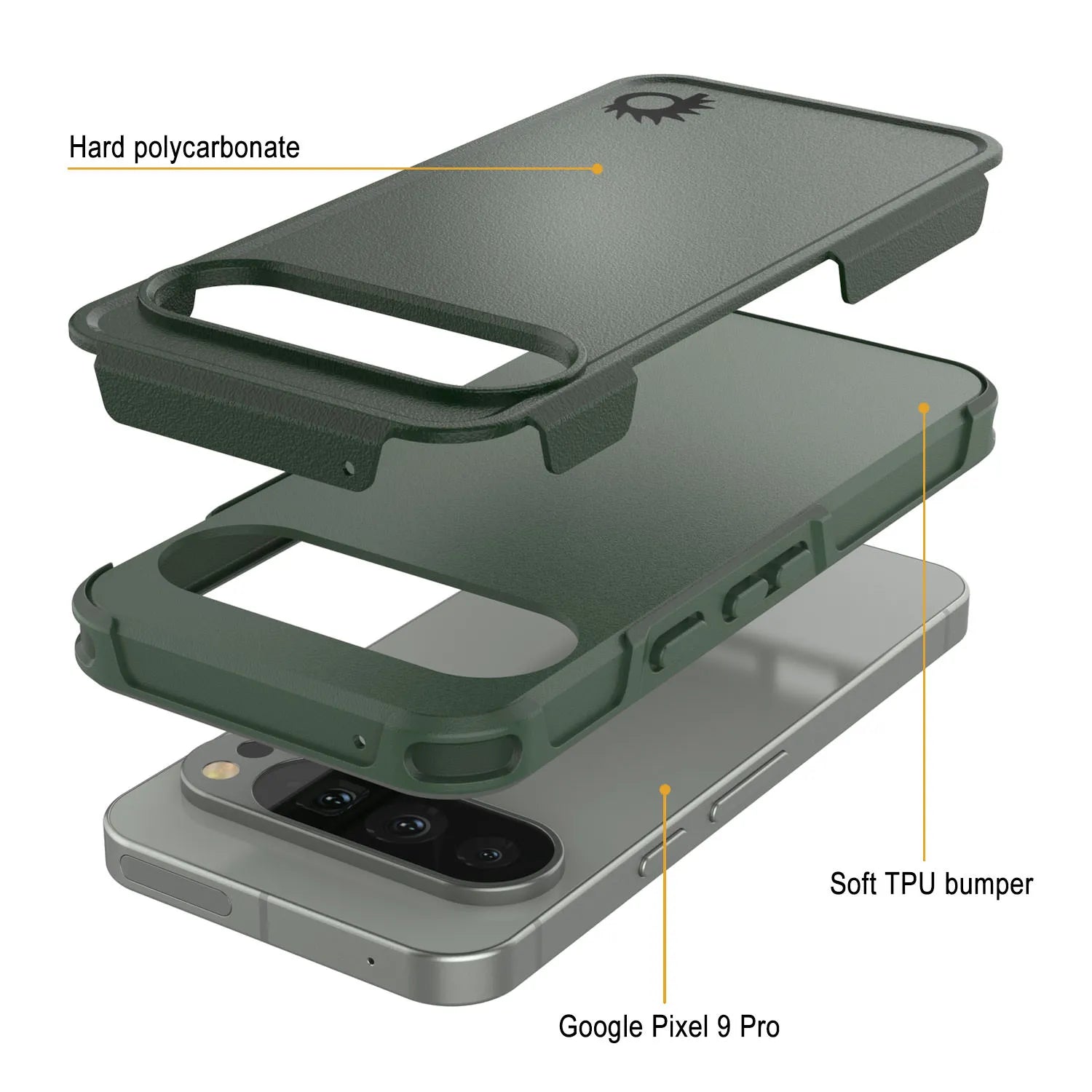 PunkCase Google Pixel 9 Pro Case, [Spartan 2.0 Series] Clear Rugged Heavy Duty Cover W/Built in Screen Protector [Dark Green]