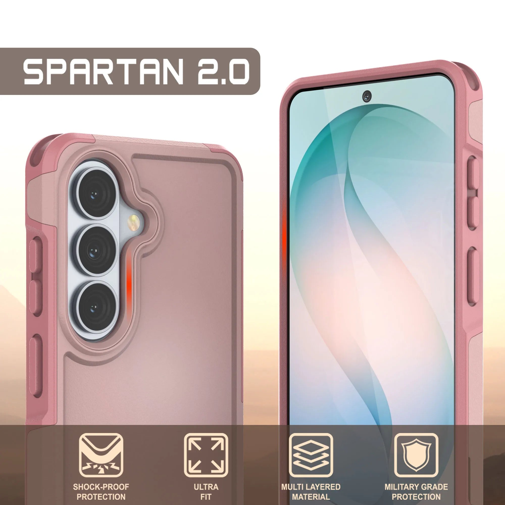 PunkCase Galaxy S26 Case, [Spartan 2.0 Series] Clear Rugged Heavy Duty Cover [Pink]