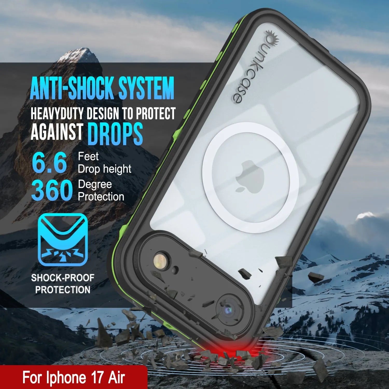 iPhone 17 Air Waterproof IP68 Case, Punkcase [Light green] [StudStar Series] [Slim Fit] [Dirtproof]