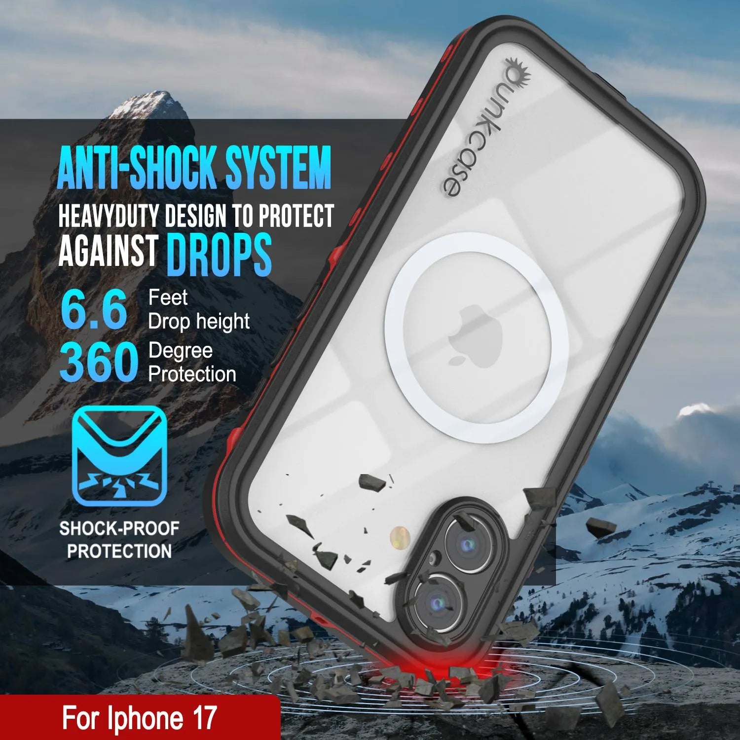 iPhone 17 Waterproof IP68 Case, Punkcase [Red] [StudStar Series] [Slim Fit]