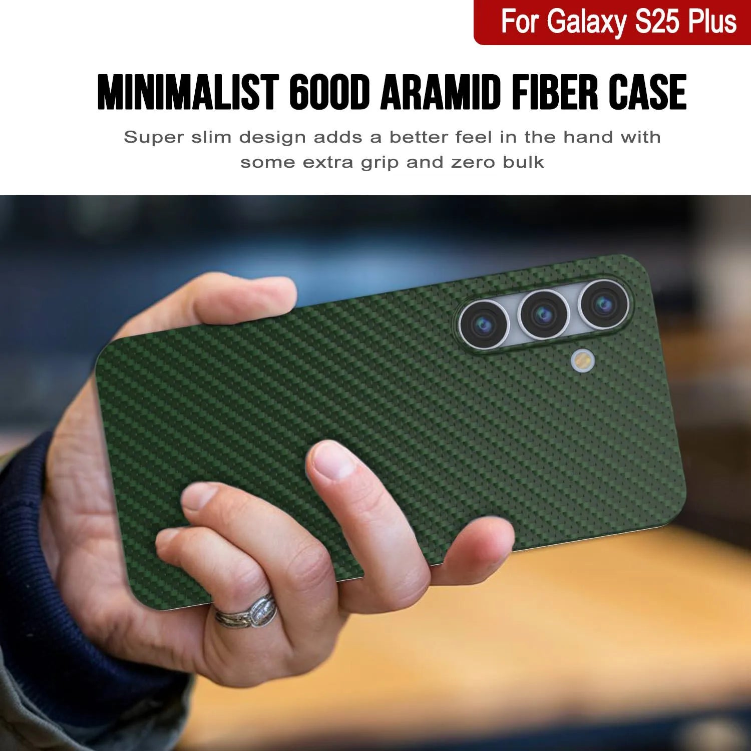 Punkcase Galaxy S25 Plus Carbon Fiber Case [AramidShield Series] Ultra Slim & Light Kevlar [Green]