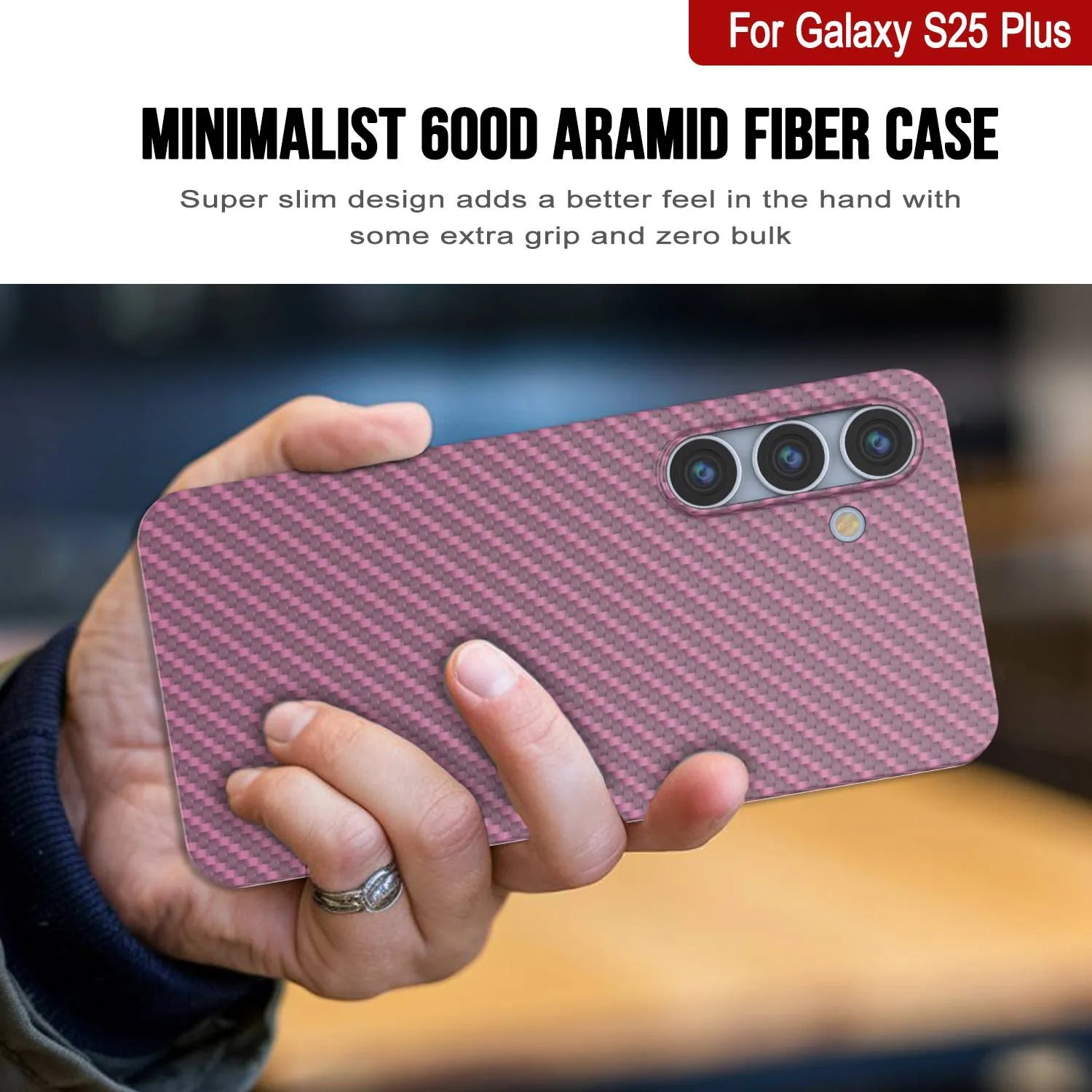 Punkcase Galaxy S25 Plus Carbon Fiber Case [AramidShield Series] Ultra Slim & Light Kevlar [Pink]