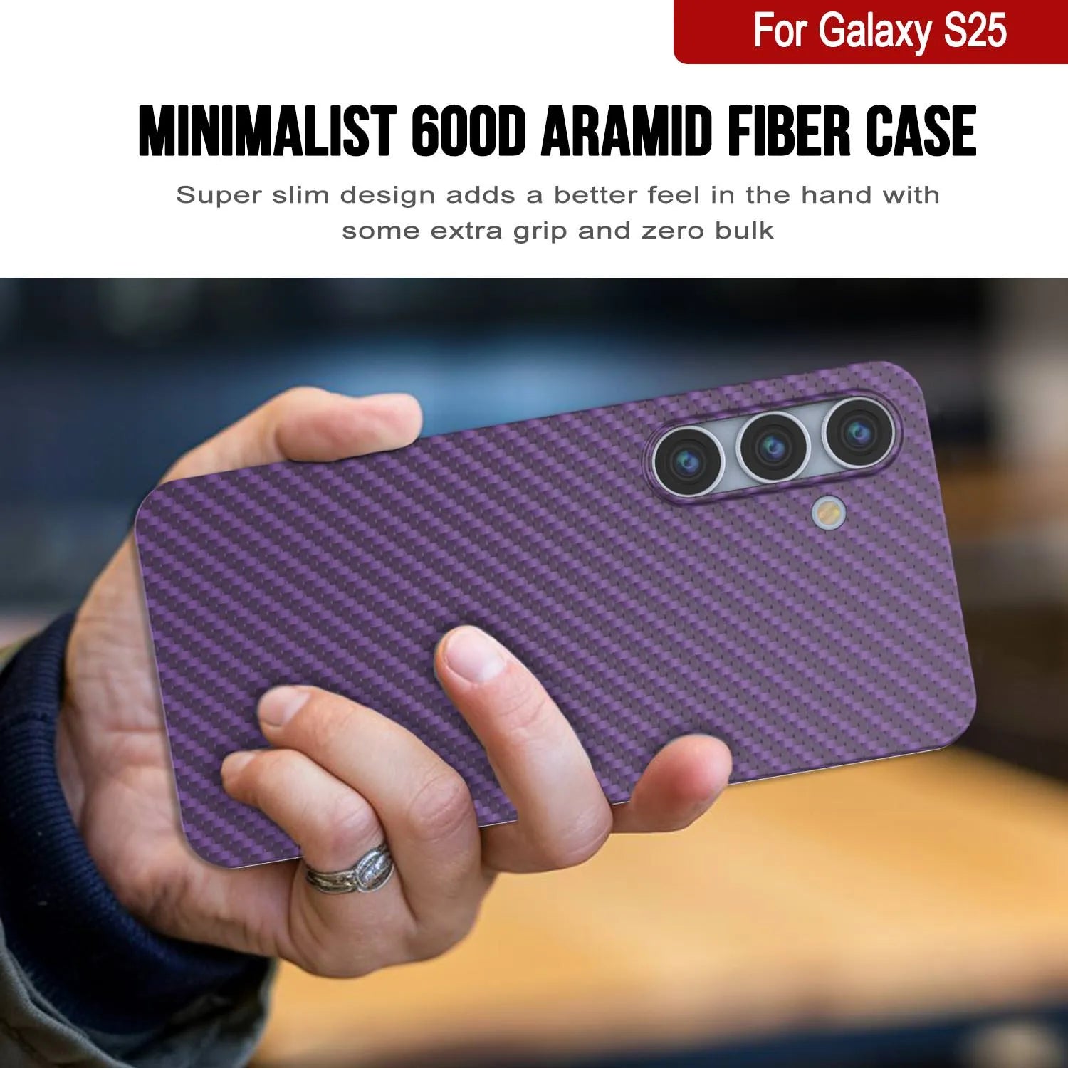 Punkcase Galaxy S25 Carbon Fiber Case [AramidShield Series] Ultra Slim & Light Kevlar [Purple]