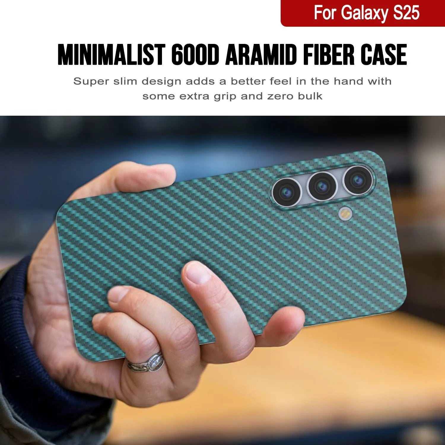 Punkcase Galaxy S25 Carbon Fiber Case [AramidShield Series] Ultra Slim & Light Kevlar [Teal]