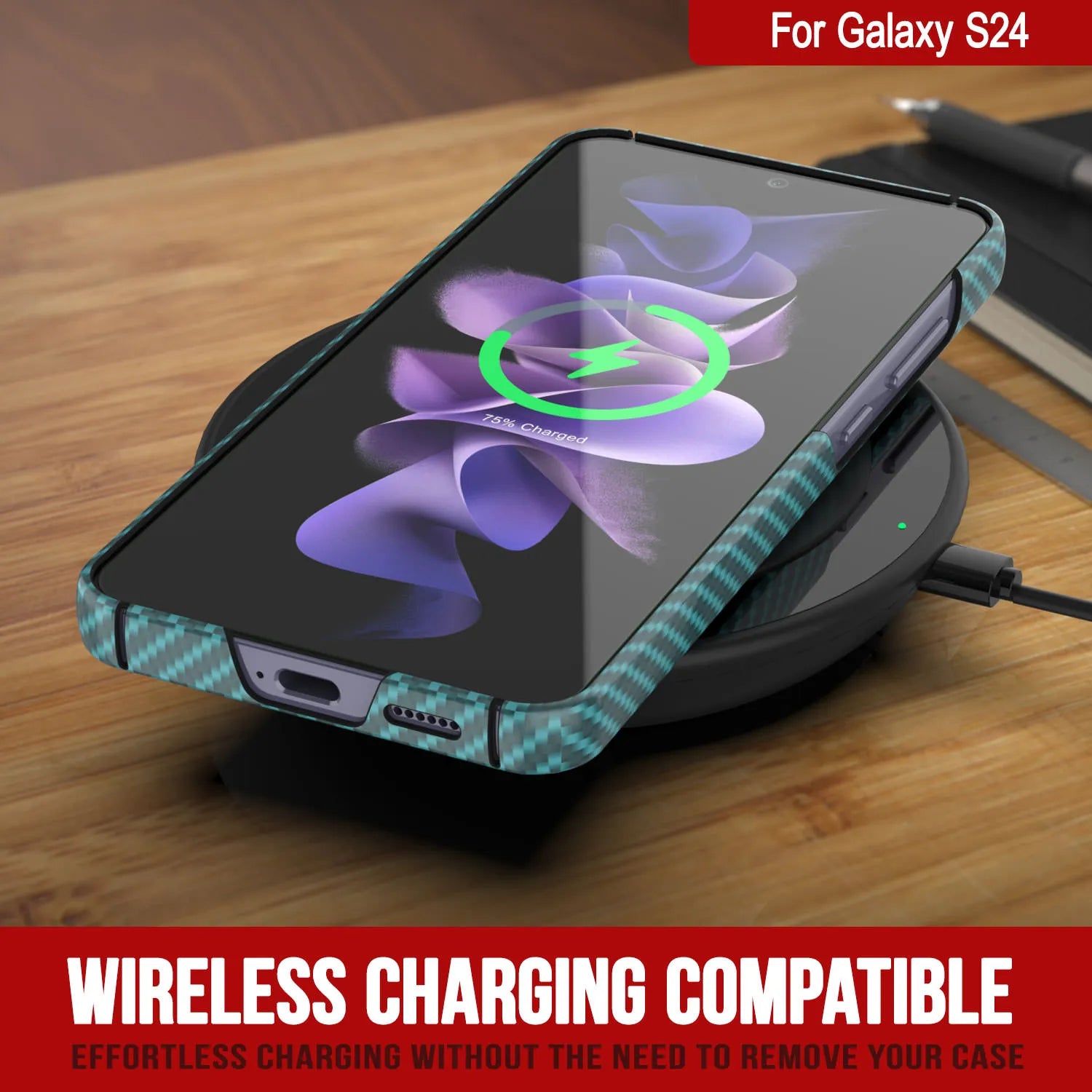 Galaxy S24 Case, Punkcase CarbonShield, Heavy Duty & Ultra Thin Cover [shockproof][non slip] [Teal]