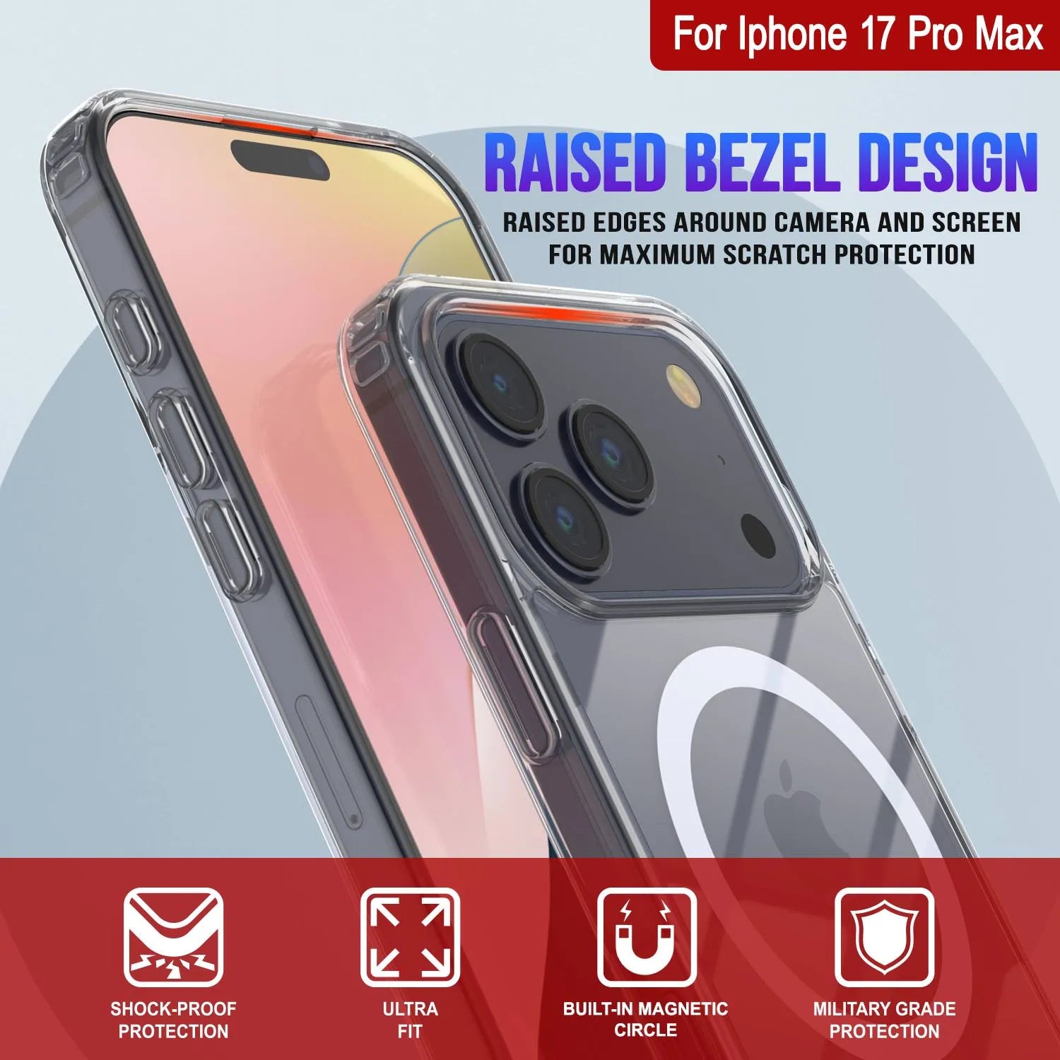 Punkcase iPhone 17 Pro Max Magnetic Wireless Charging Case [ClearMag Series][Clear]