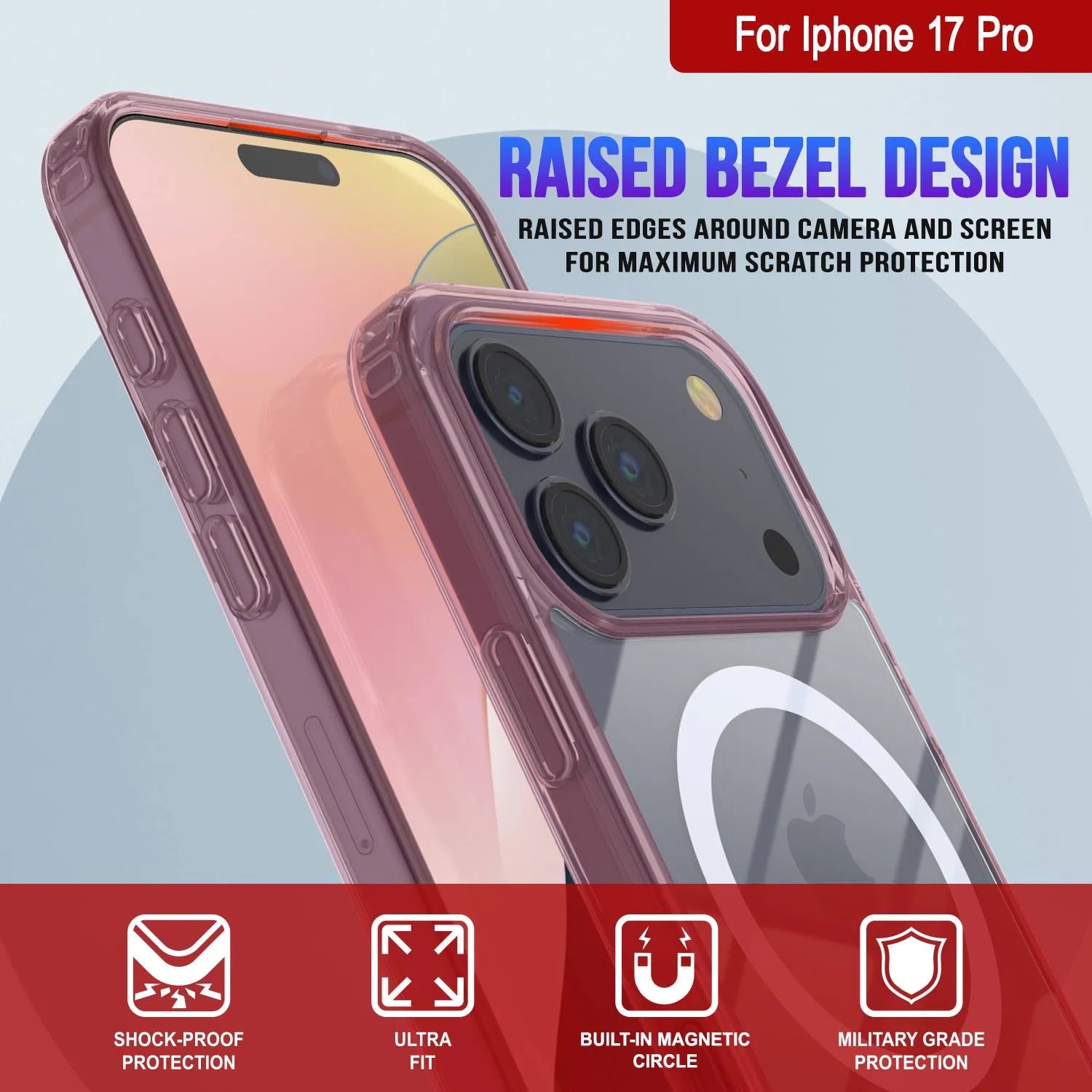 Punkcase iPhone 17 Pro Magnetic Wireless Charging Case [ClearMag Series][Rose]