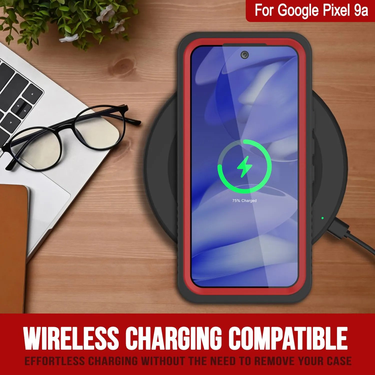 Google Pixel 9a Waterproof Case, Punkcase [Extreme Series] Armor Cover W/ Built In Screen Protector [Red]