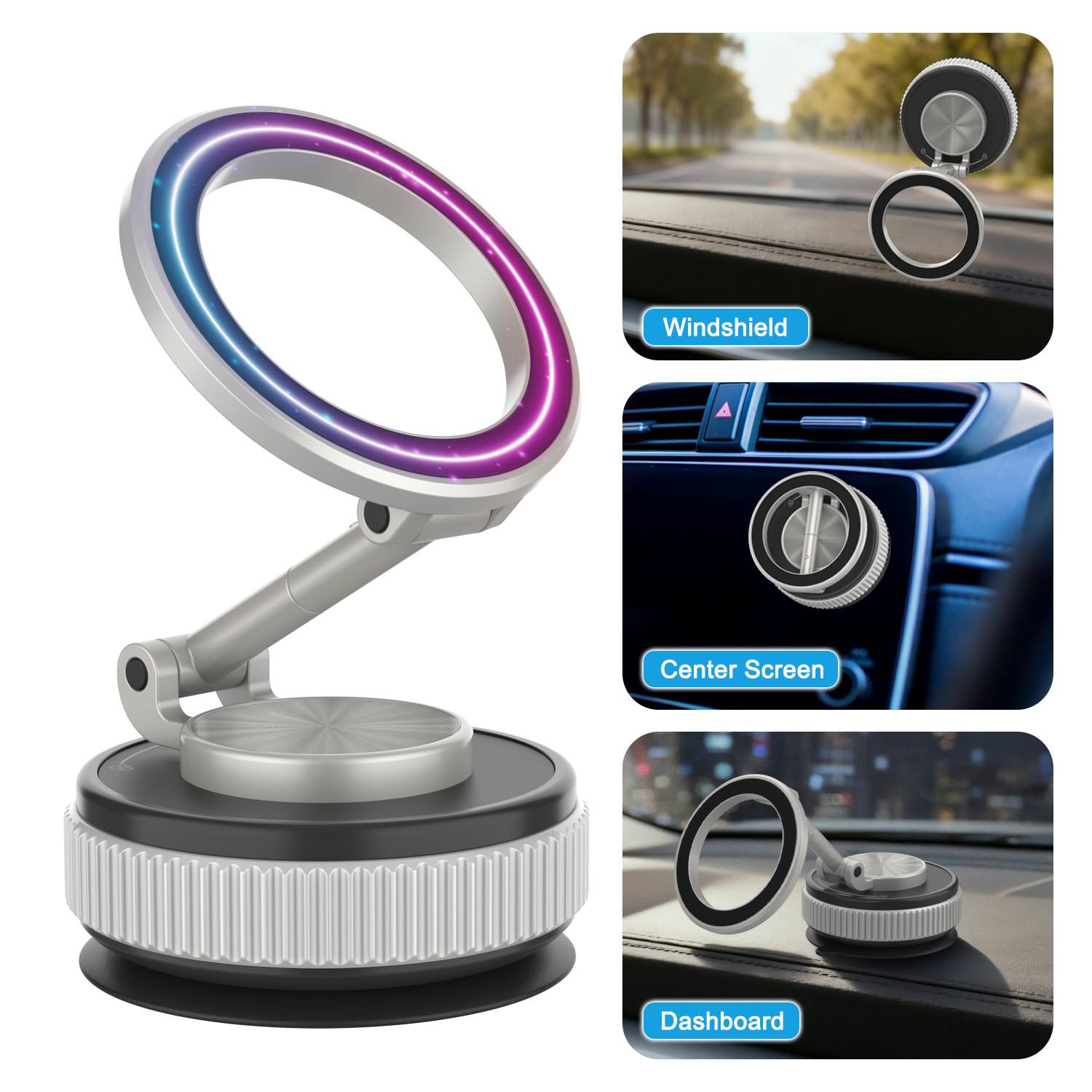 Punkcase MagnoGrip 2.0 Car Phone Holder w/ 360° Rotation [Silver]
