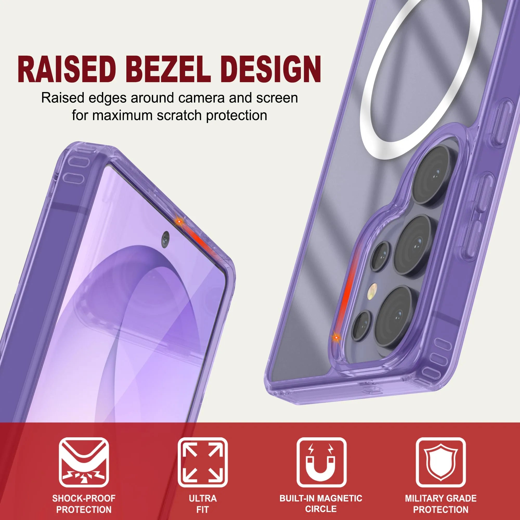 Galaxy S26 Ultra Magnetic Wireless Charging Case [Clear Acrylic Series] [Non-Slip] For Galaxy S26 Ultra [Purple]