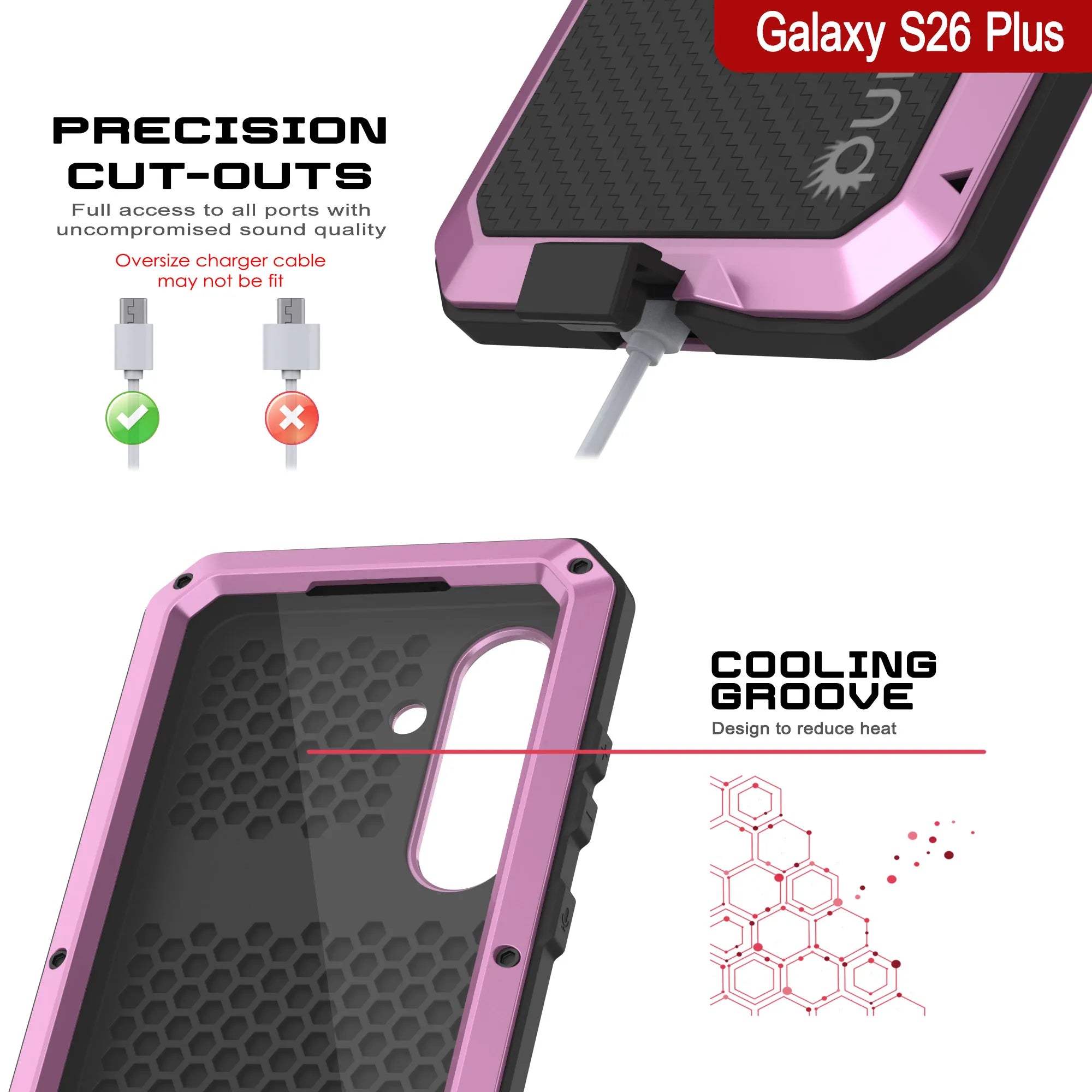 Galaxy S26 Plus Metal Case, Heavy Duty Military Grade Armor Cover [shock proof] Full Body Hard [Pink]