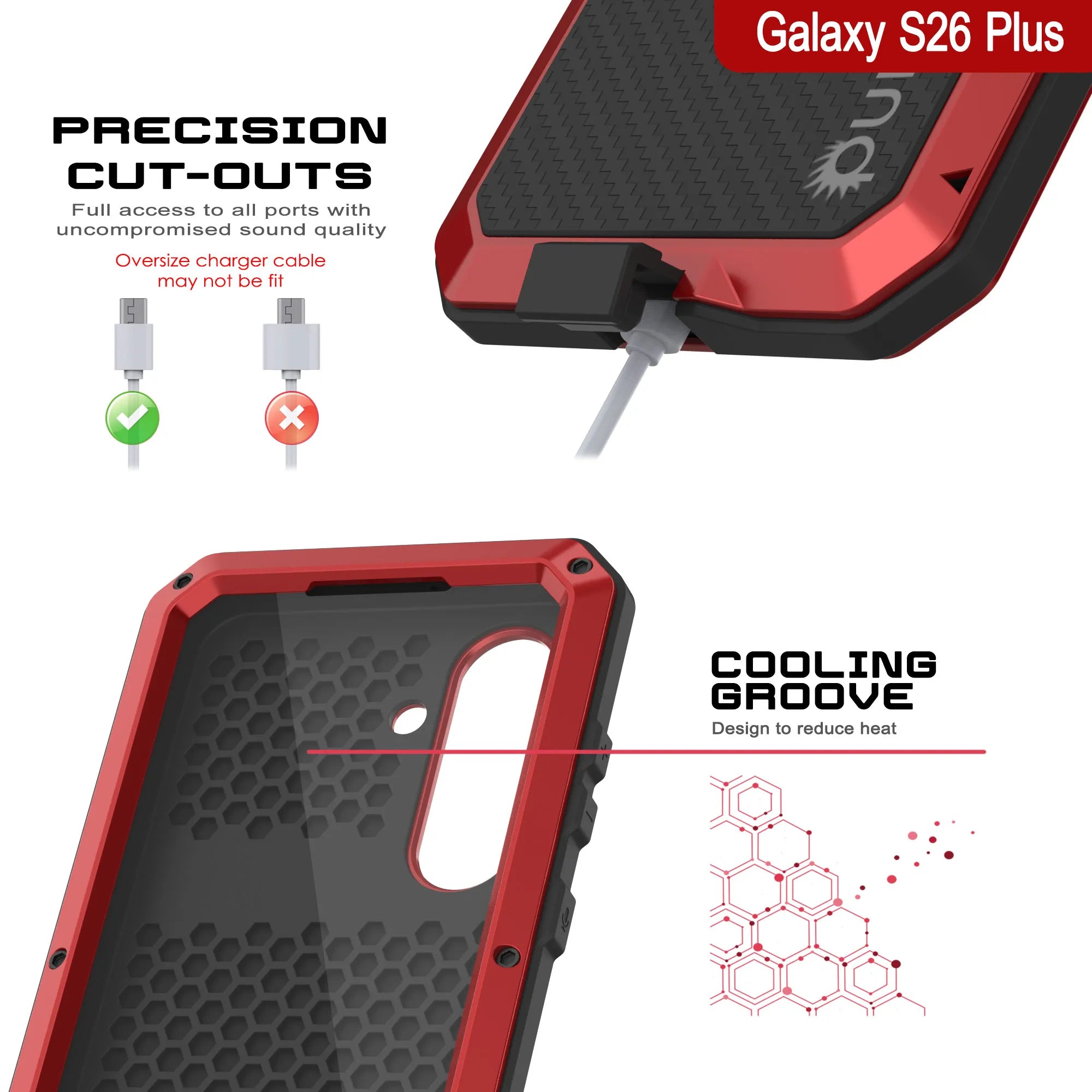 Galaxy S26 Plus Metal Case, Heavy Duty Military Grade Armor Cover [shock proof] Full Body Hard [Red]