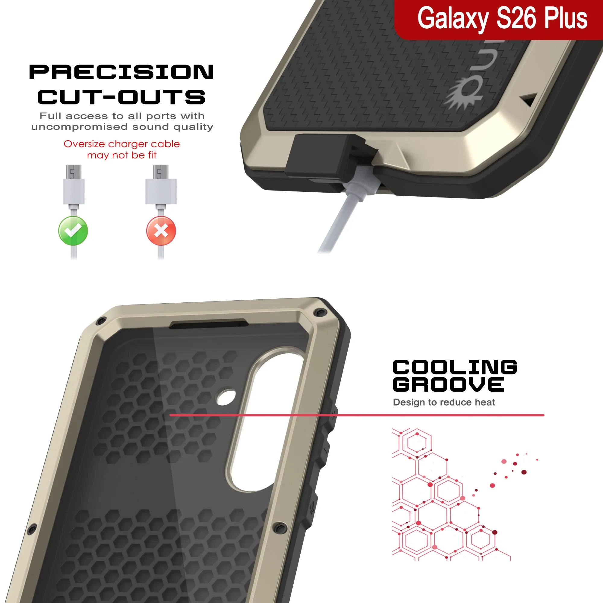 Galaxy S26 Plus Metal Case, Heavy Duty Military Grade Armor Cover [shock proof] Full Body Hard [Gold]