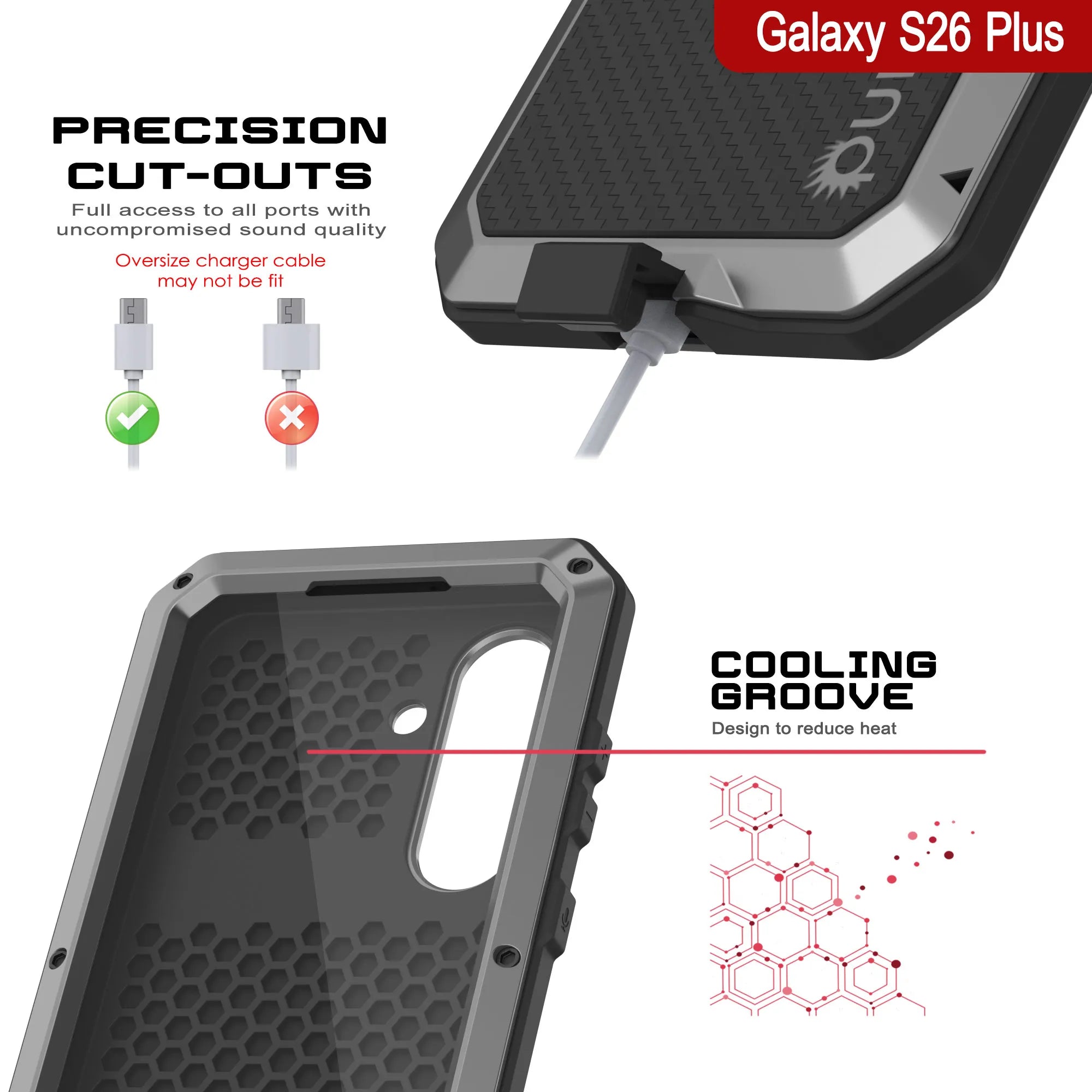Galaxy S26 Plus Metal Case, Heavy Duty Military Grade Armor Cover [shock proof] Full Body Hard [Silver]