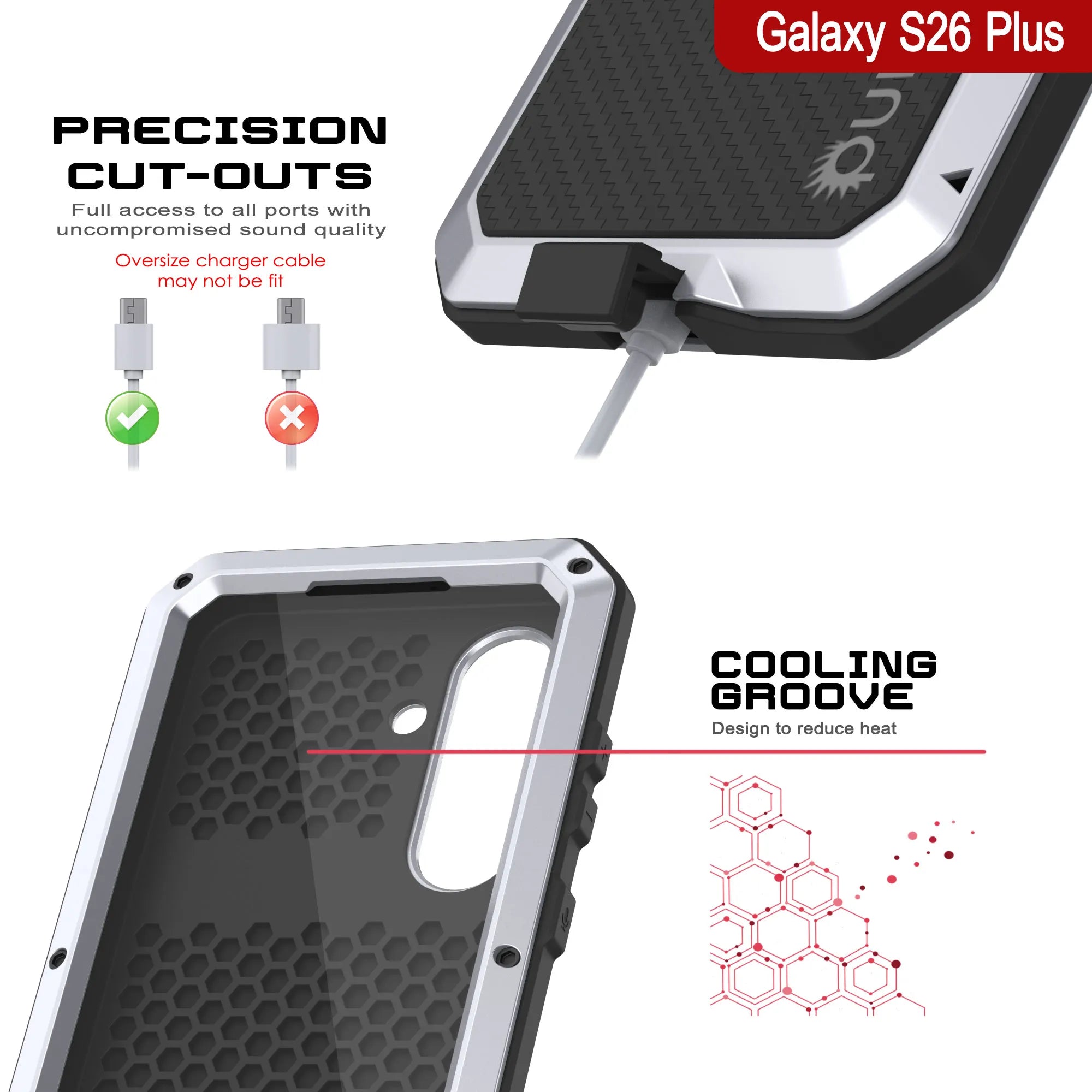 Galaxy S26 Plus Metal Case, Heavy Duty Military Grade Armor Cover [shock proof] Full Body Hard [White]