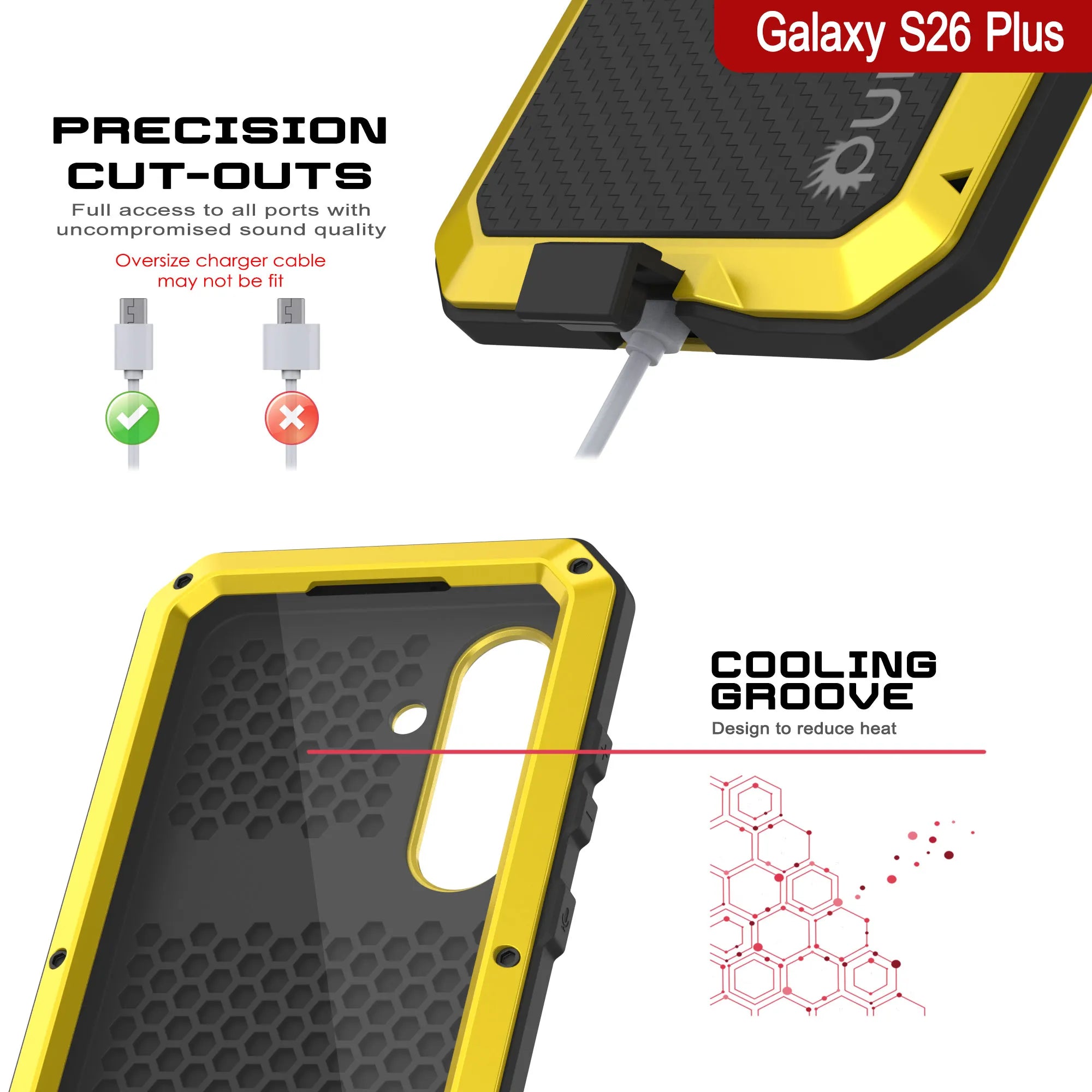 Galaxy S26 Plus Metal Case, Heavy Duty Military Grade Armor Cover [shock proof] Full Body Hard [Yellow]