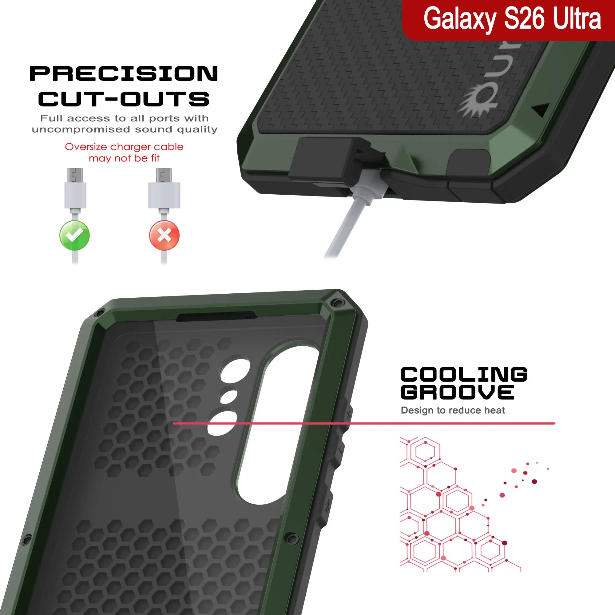 Galaxy S26 Ultra Metal Case, Heavy Duty Military Grade Armor Cover [shock proof] Full Body Hard [Dark Green]