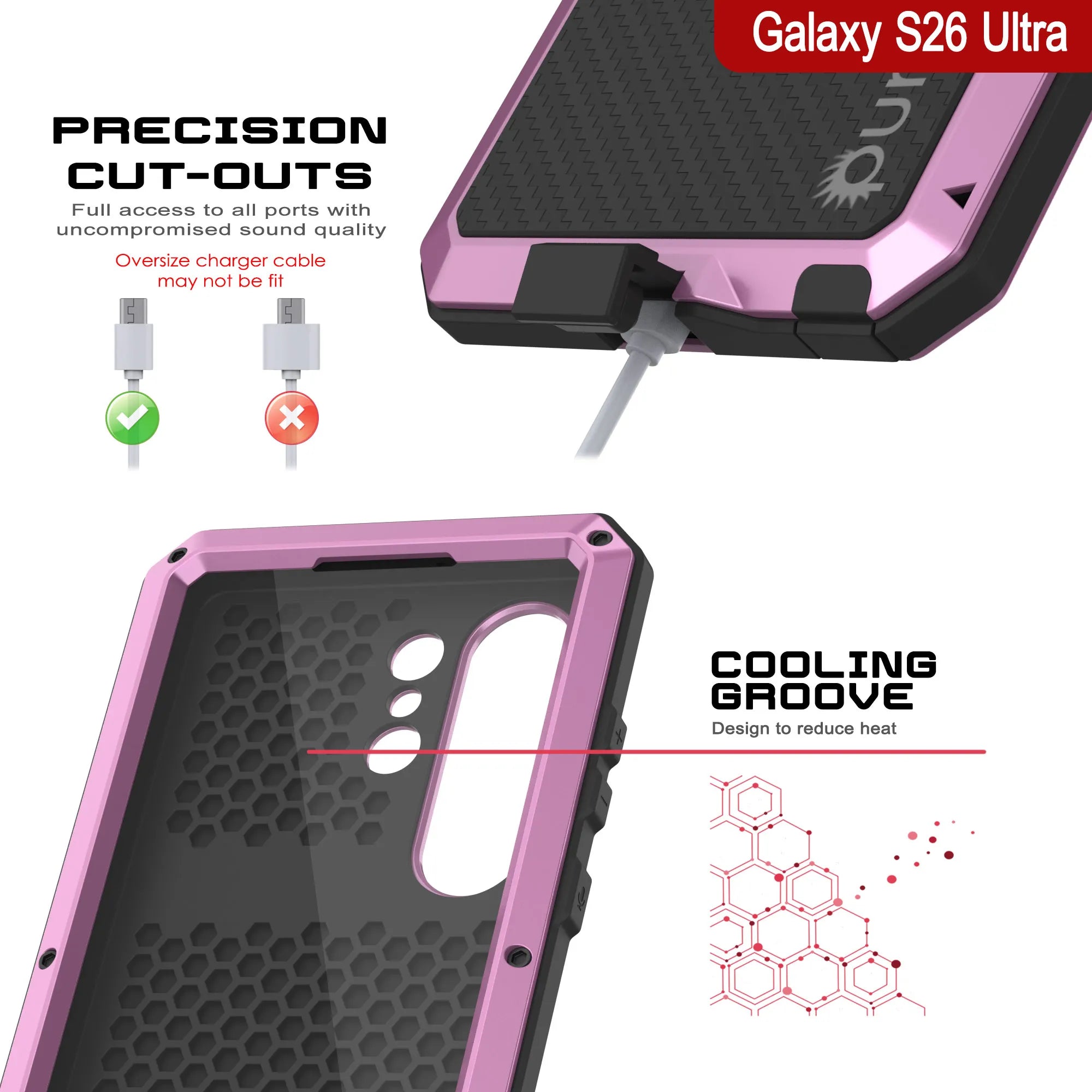 Galaxy S26 Ultra Metal Case, Heavy Duty Military Grade Armor Cover [shock proof] Full Body Hard [Pink]