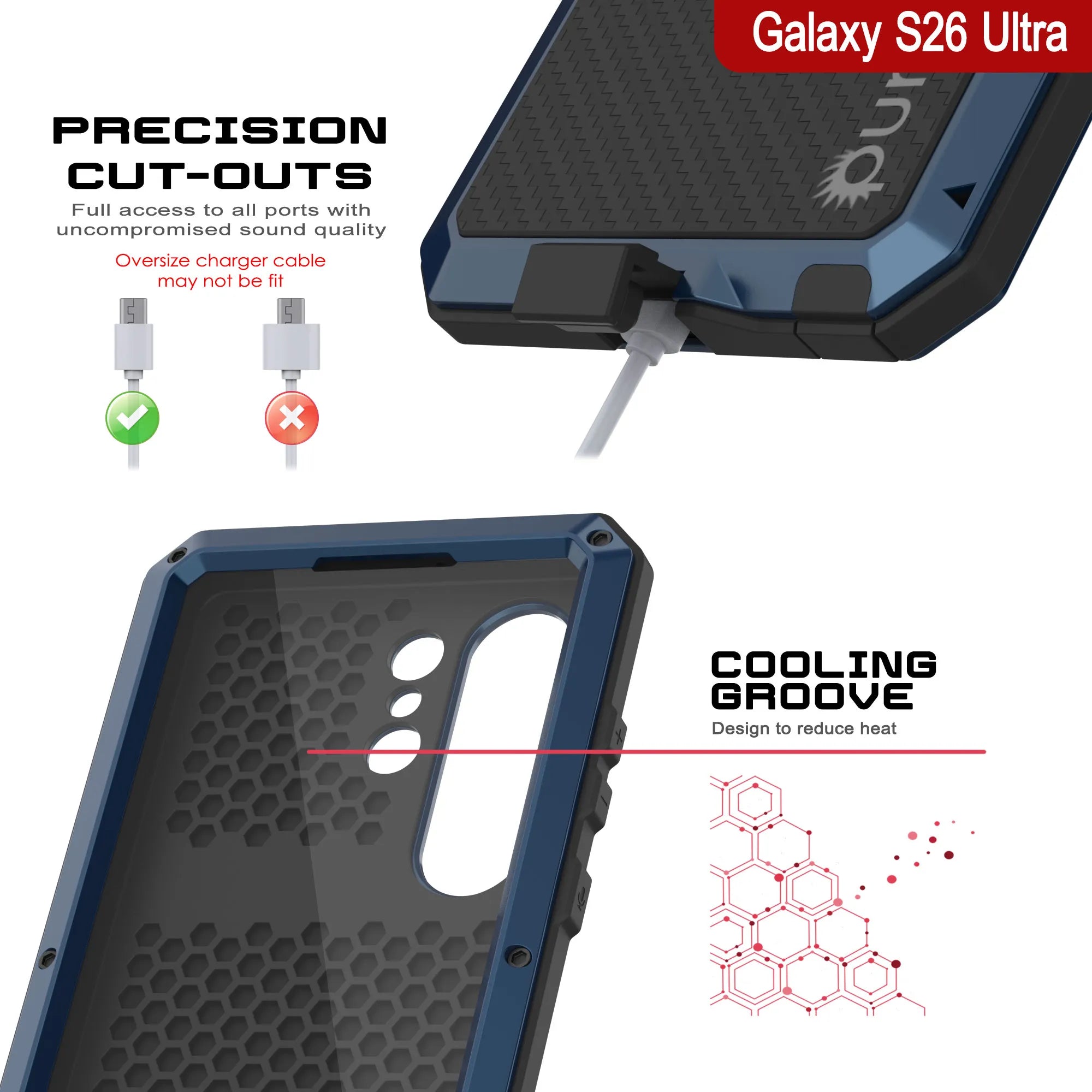 Galaxy S26 Ultra Metal Case, Heavy Duty Military Grade Armor Cover [shock proof] Full Body Hard [Blue]