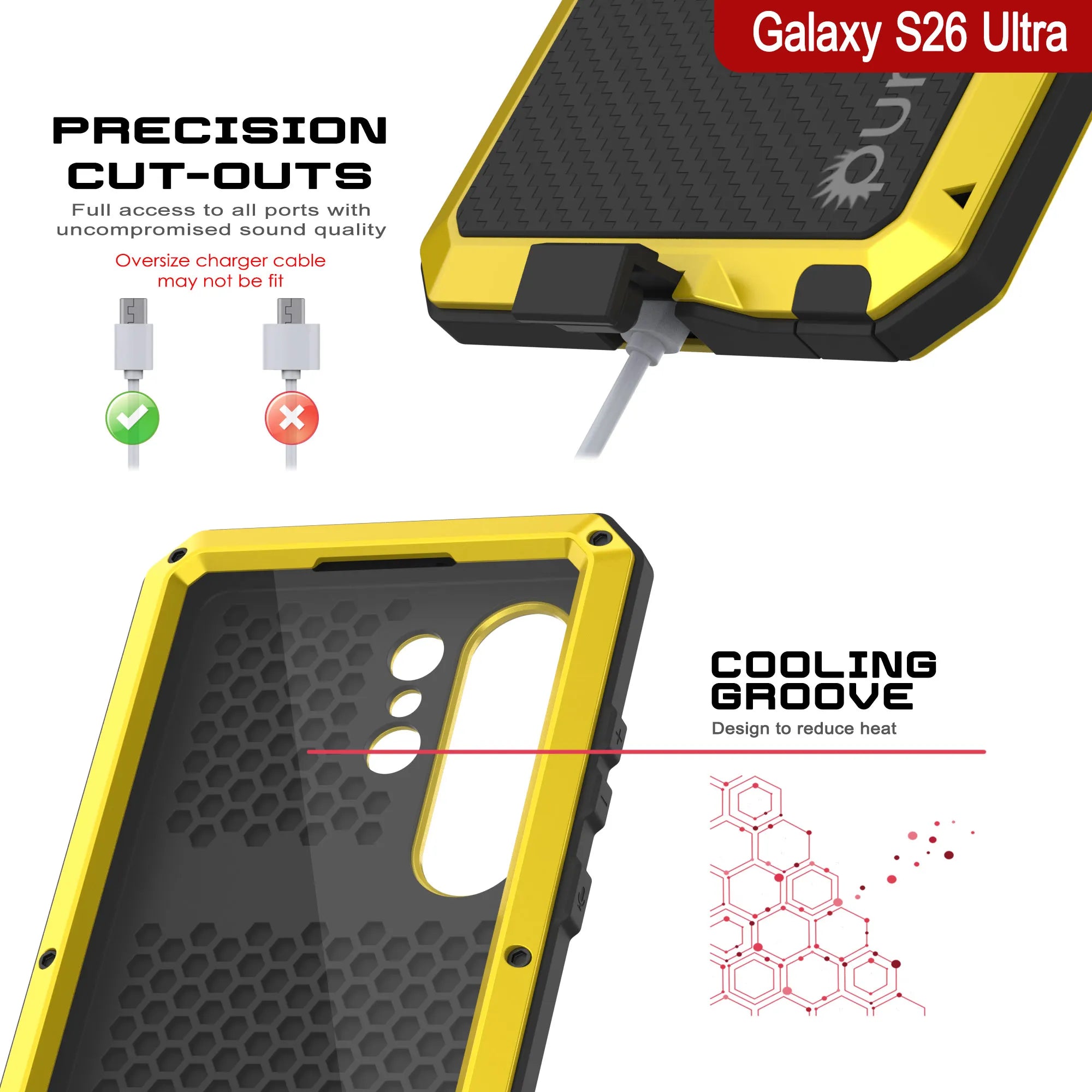 Galaxy S26 Ultra Metal Case, Heavy Duty Military Grade Armor Cover [shock proof] Full Body Hard [Yellow]
