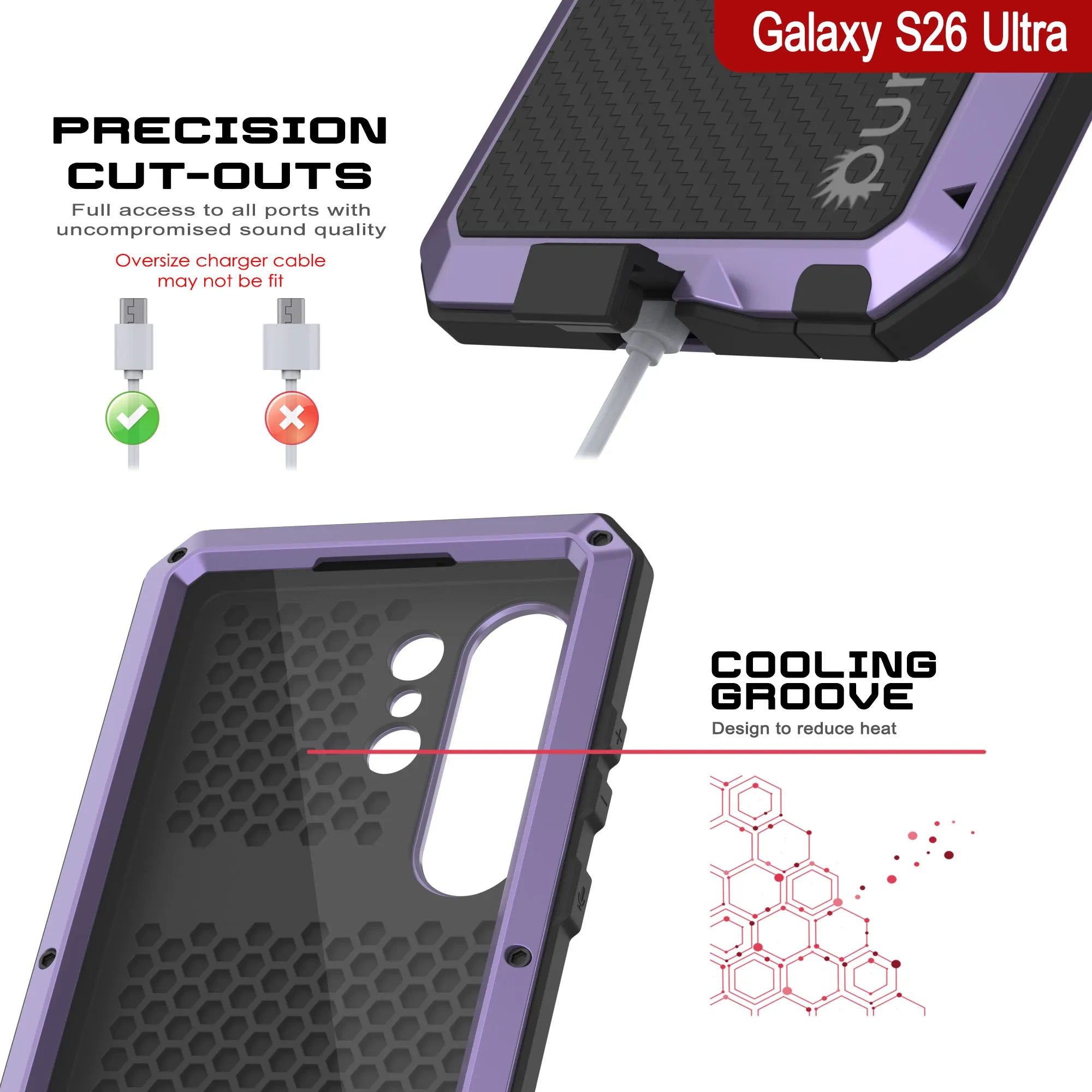 Galaxy S26 Ultra Metal Case, Heavy Duty Military Grade Armor Cover [shock proof] Full Body Hard [Purple]