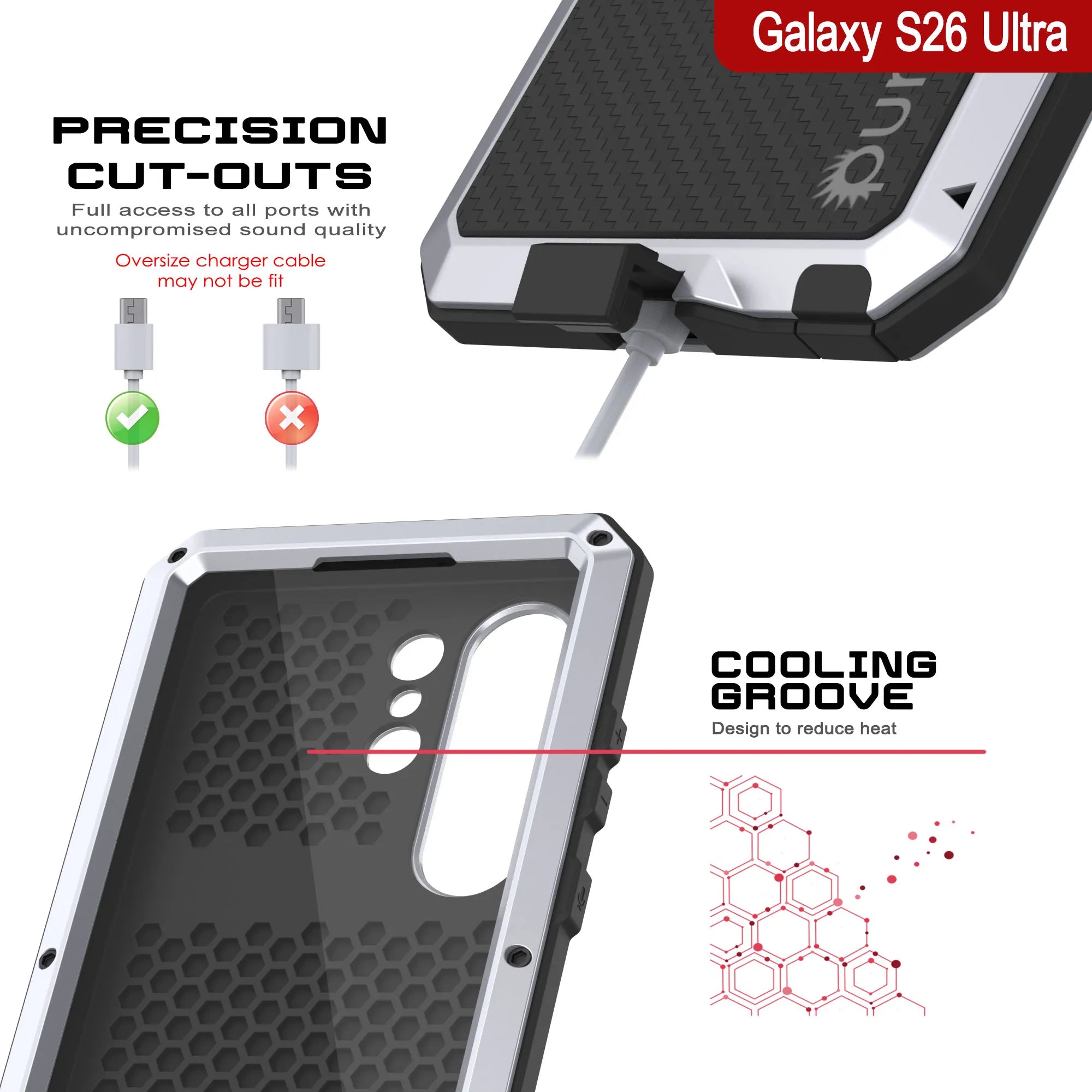 Galaxy S26 Ultra Metal Case, Heavy Duty Military Grade Armor Cover [shock proof] Full Body Hard [White]
