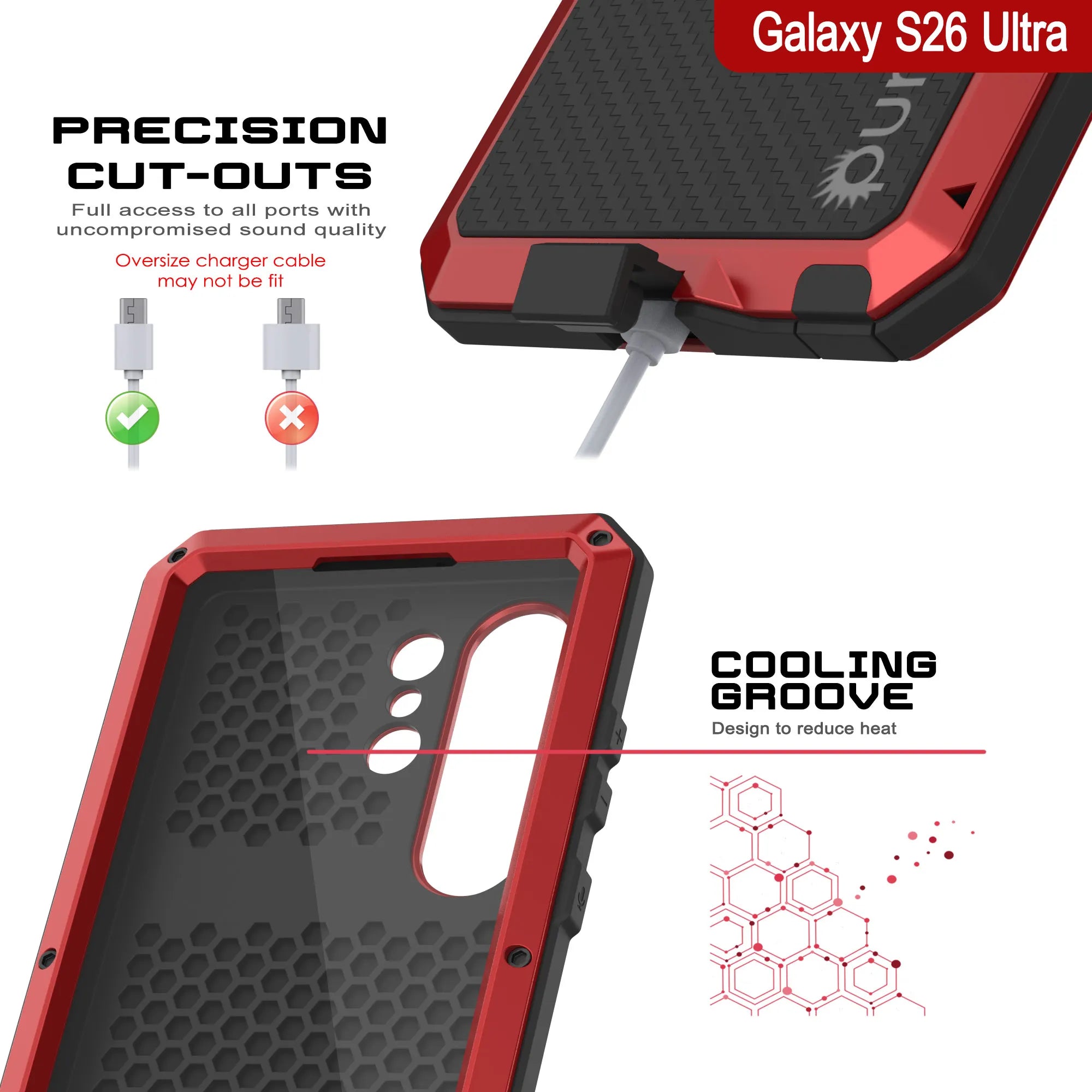 Galaxy S26 Ultra Metal Case, Heavy Duty Military Grade Armor Cover [shock proof] Full Body Hard [Red]