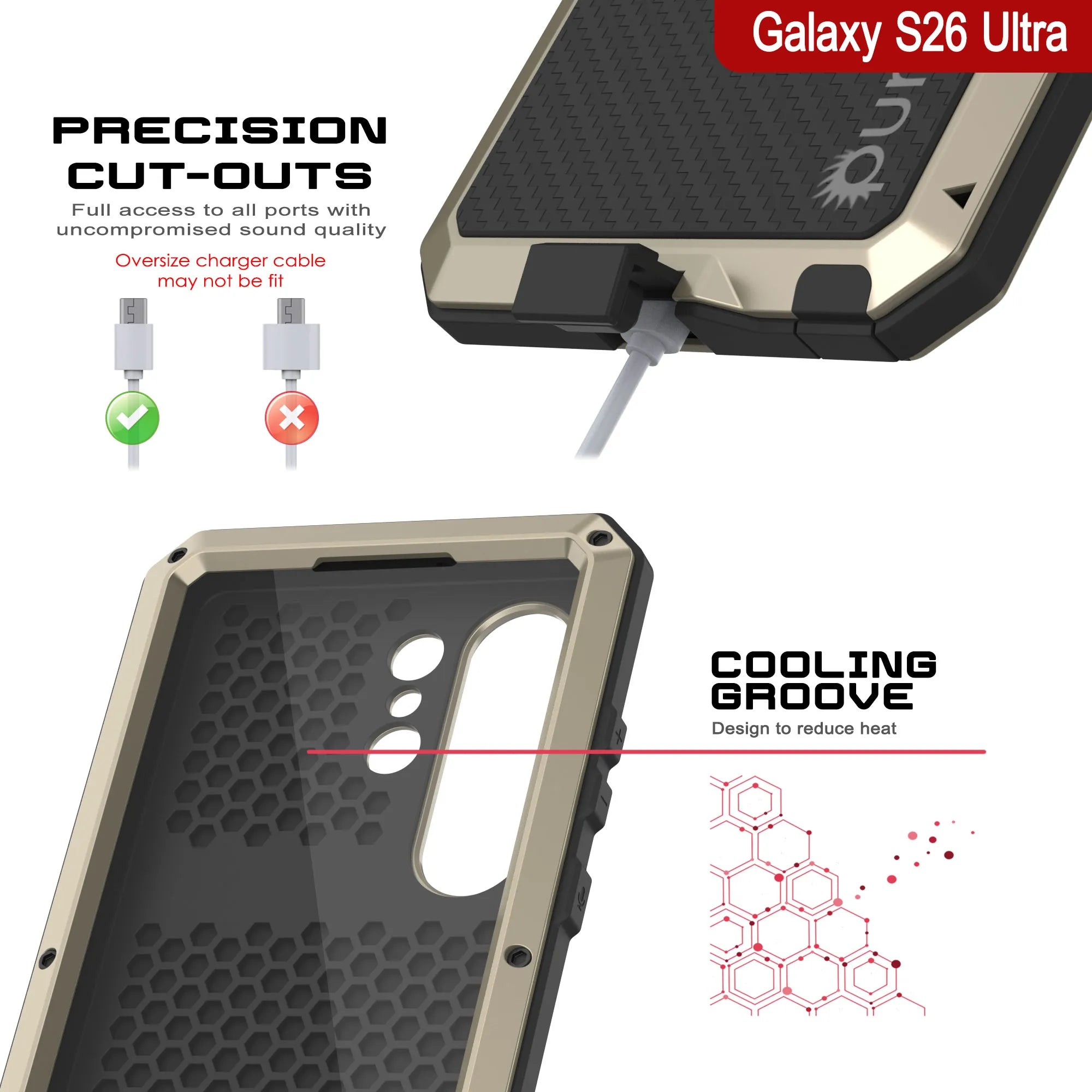 Galaxy S26 Ultra Metal Case, Heavy Duty Military Grade Armor Cover [shock proof] Full Body Hard [Gold]