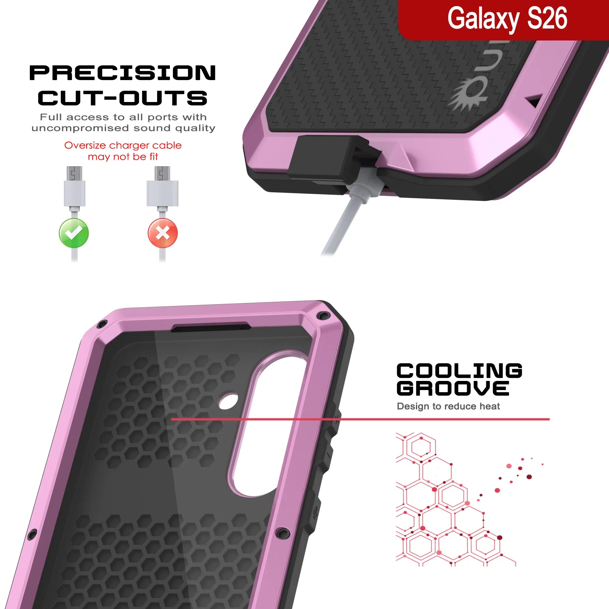 Galaxy S26 Metal Case, Heavy Duty Military Grade Armor Cover [shock proof] Full Body Hard [Pink]