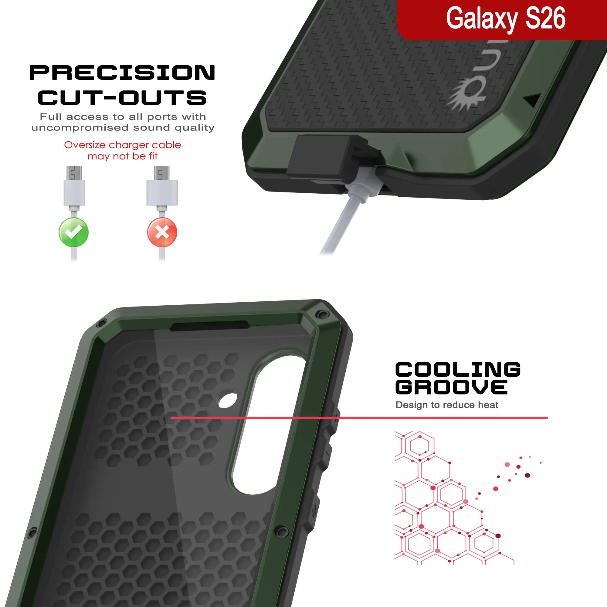 Galaxy S26 Metal Case, Heavy Duty Military Grade Armor Cover [shock proof] Full Body Hard [Dark Green]