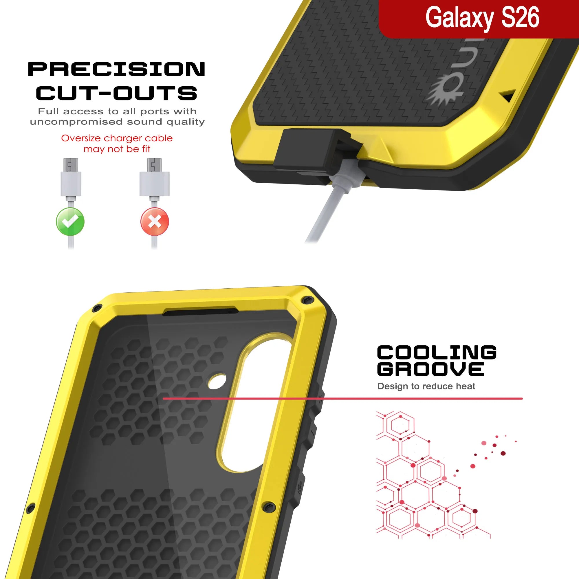 Galaxy S26 Metal Case, Heavy Duty Military Grade Armor Cover [shock proof] Full Body Hard [Yellow]