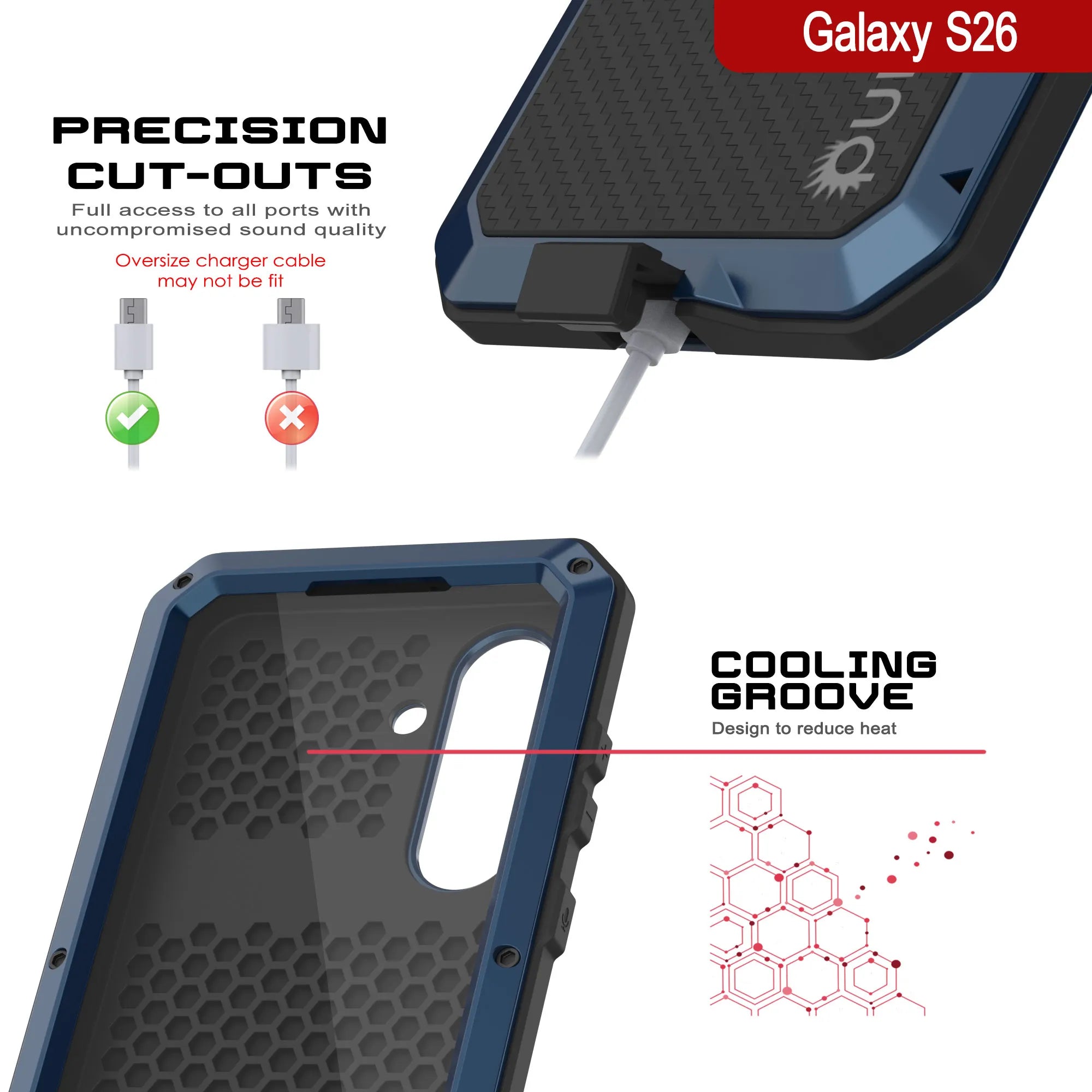 Galaxy S26 Metal Case, Heavy Duty Military Grade Armor Cover [shock proof] Full Body Hard [Blue]