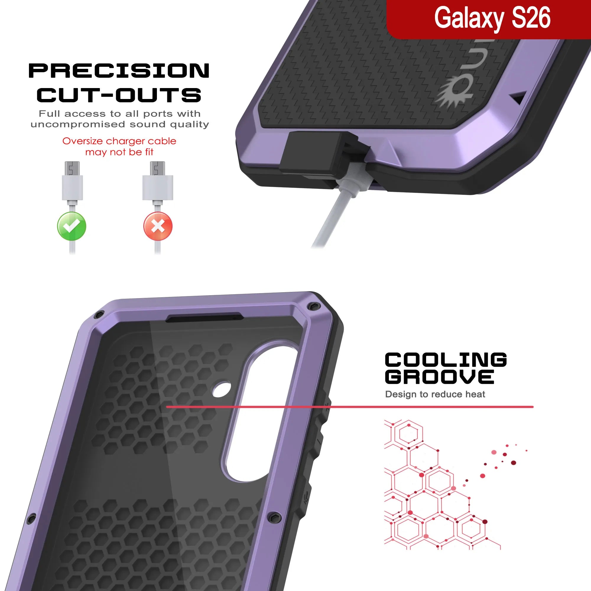 Galaxy S26 Metal Case, Heavy Duty Military Grade Armor Cover [shock proof] Full Body Hard [Purple]