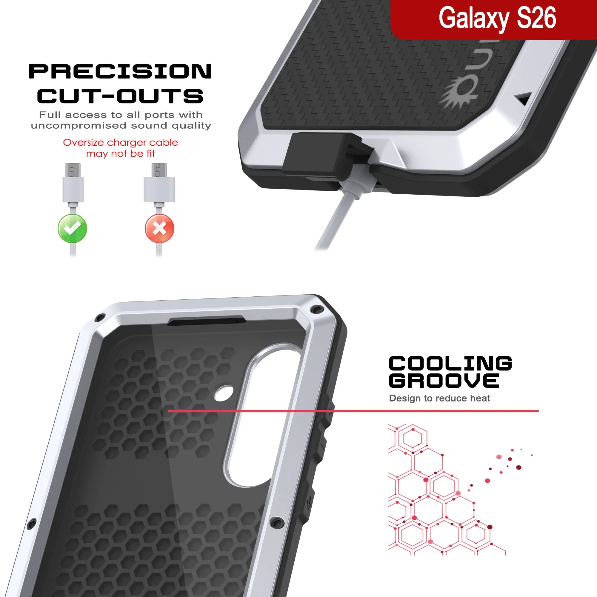 Galaxy S26 Metal Case, Heavy Duty Military Grade Armor Cover [shock proof] Full Body Hard [White]