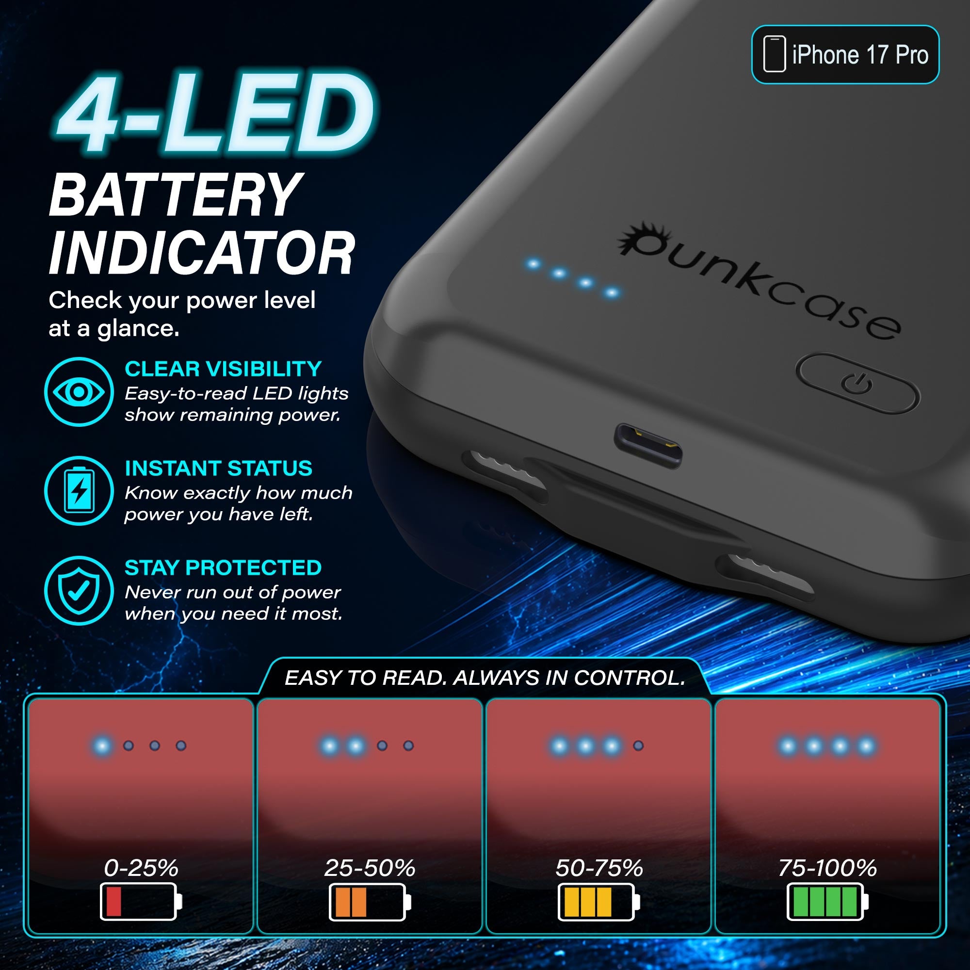 iPhone 17 Pro Battery Case, PunkJuice 5000mAH Fast Charging Case [Grey]
