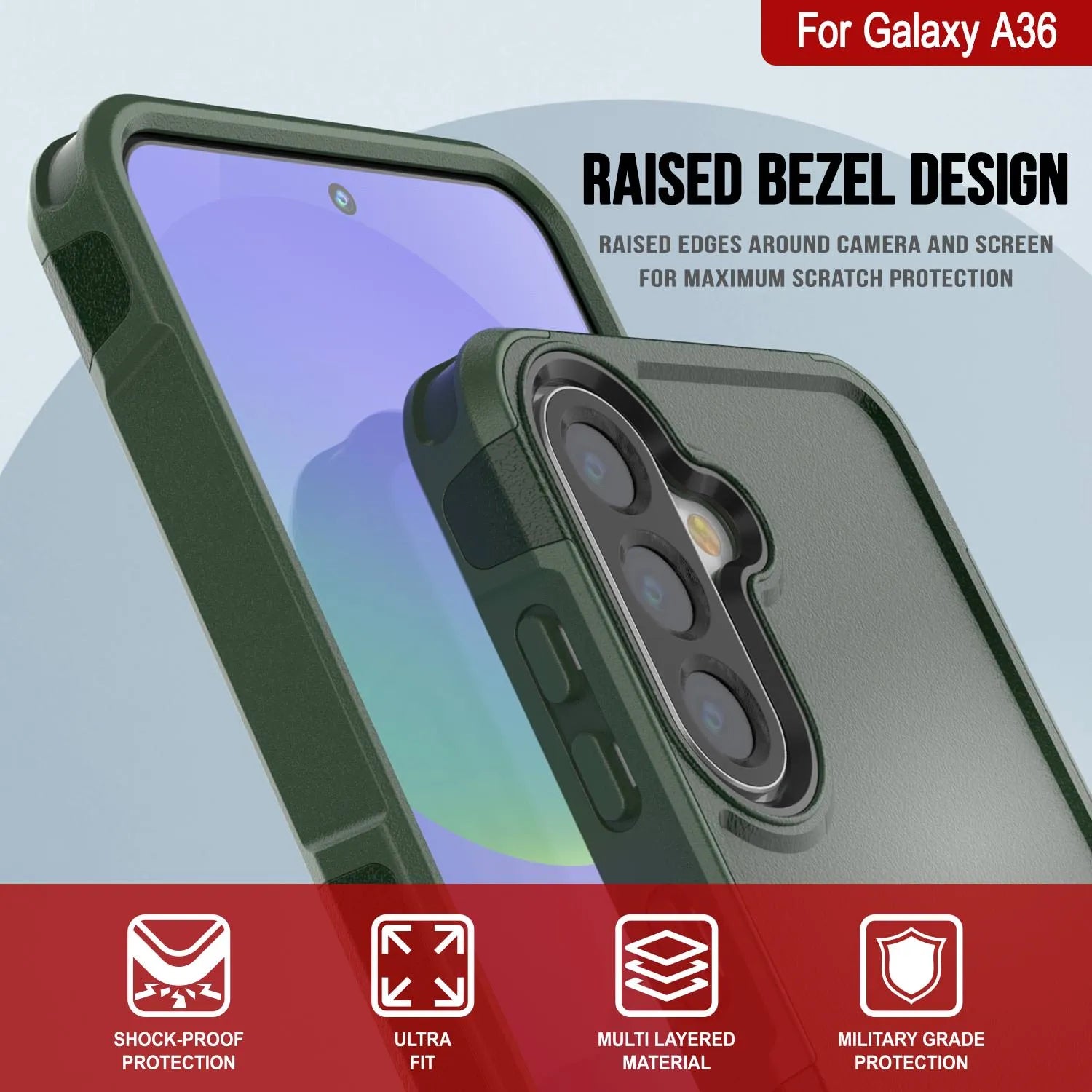 PunkCase Galaxy A36 Case, [Spartan 2.0 Series] Clear Rugged Heavy Duty Cover [Dark Green]