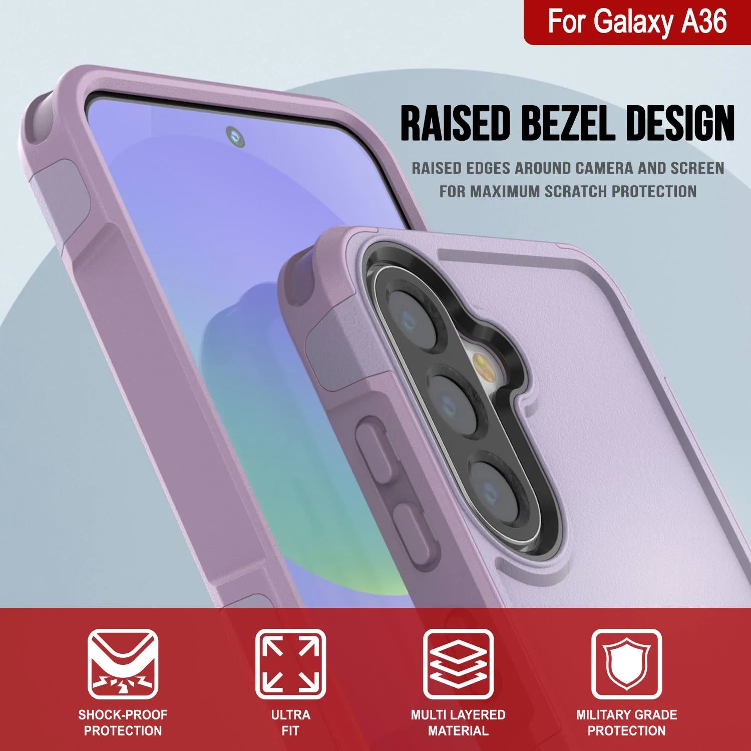 PunkCase Galaxy A36 Case, [Spartan 2.0 Series] Clear Rugged Heavy Duty Cover [Lilac]