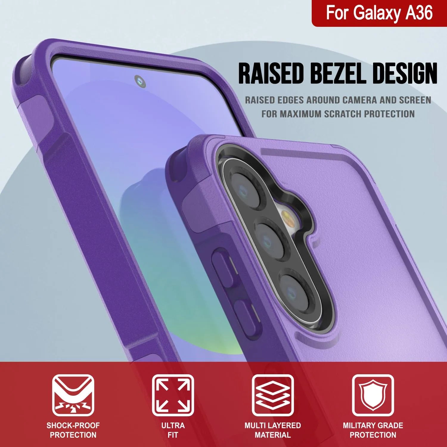 PunkCase Galaxy A36 Case, [Spartan 2.0 Series] Clear Rugged Heavy Duty Cover [Purple]