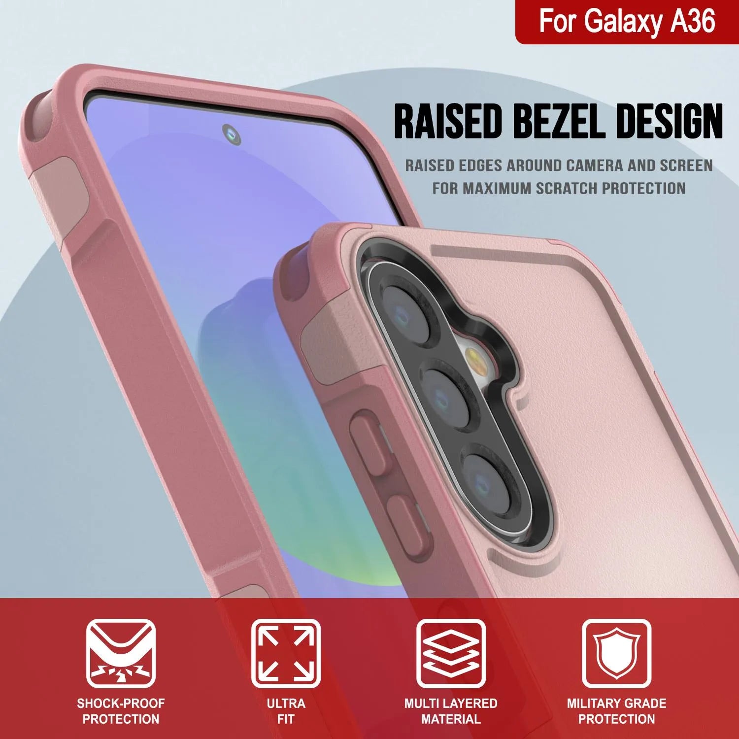 PunkCase Galaxy A36 Case, [Spartan 2.0 Series] Clear Rugged Heavy Duty Cover [Pink]