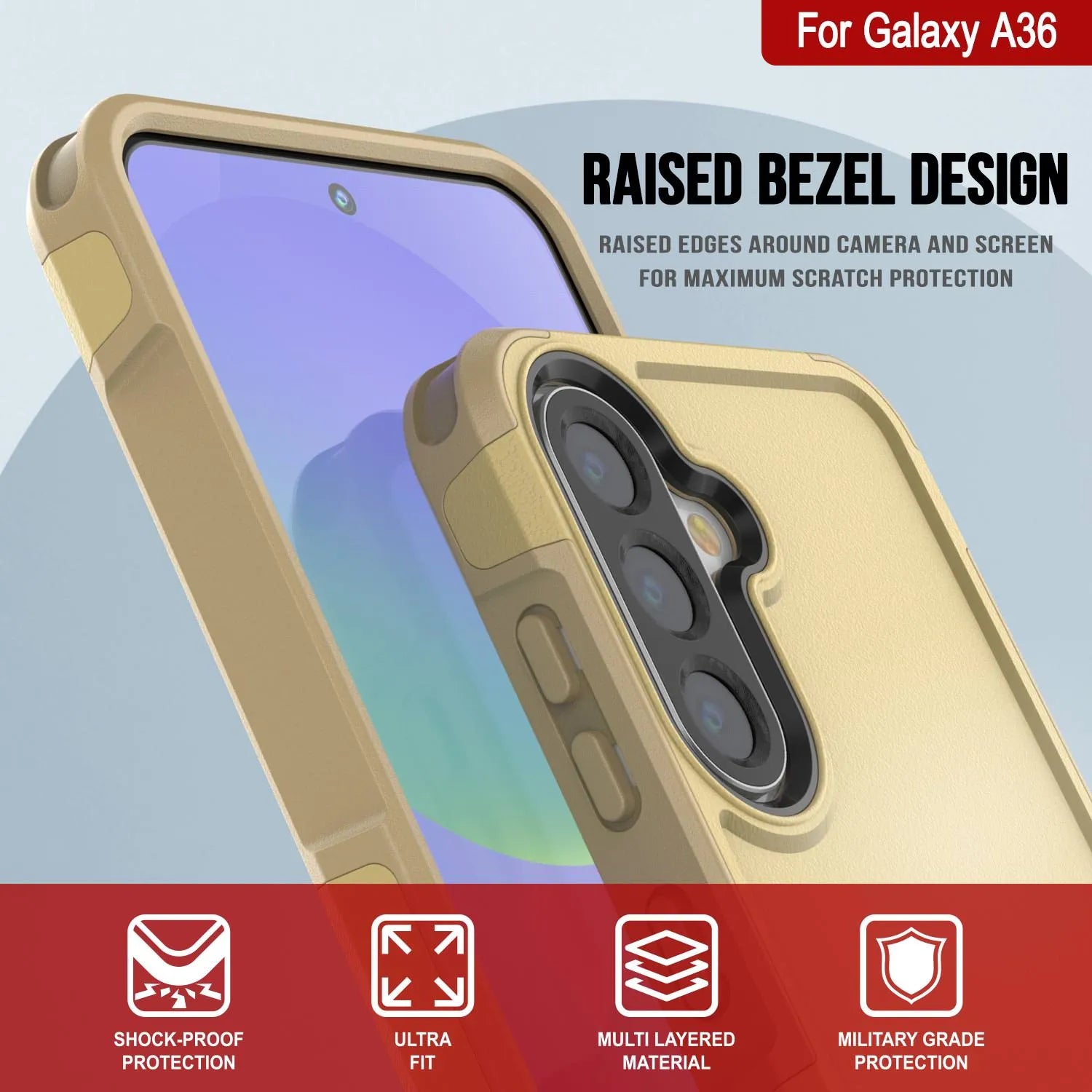 PunkCase Galaxy A36 Case, [Spartan 2.0 Series] Clear Rugged Heavy Duty Cover [Yellow]