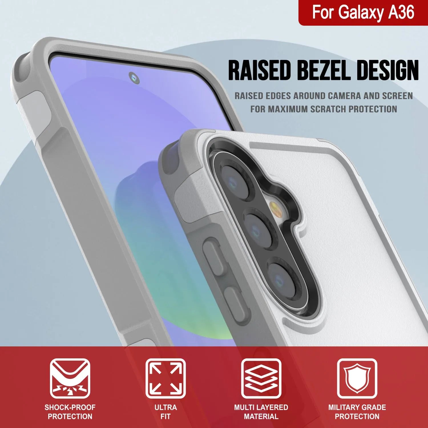 PunkCase Galaxy A36 Case, [Spartan 2.0 Series] Clear Rugged Heavy Duty Cover [White]