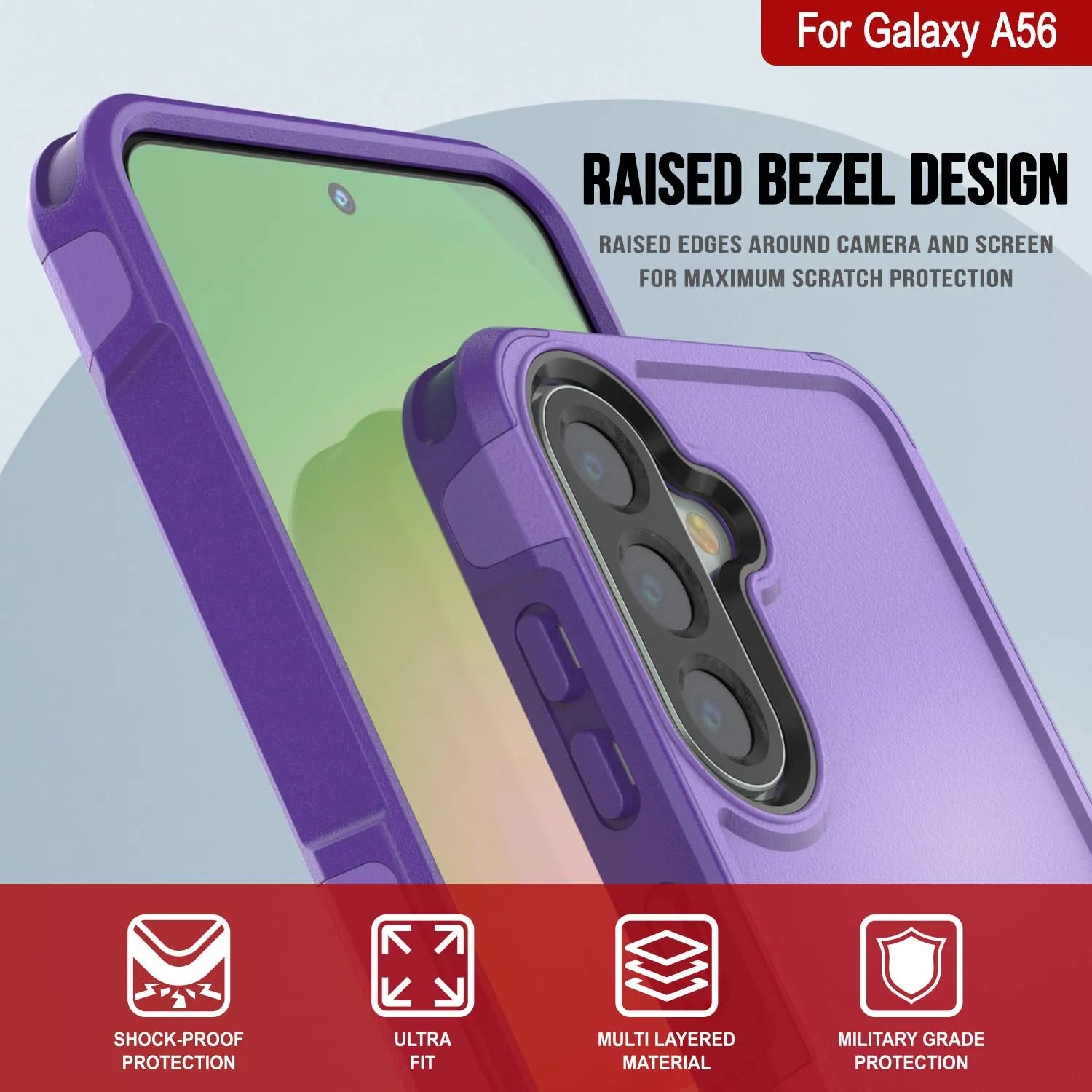 PunkCase Galaxy A56 Case, [Spartan 2.0 Series] Clear Rugged Heavy Duty Cover [Purple]