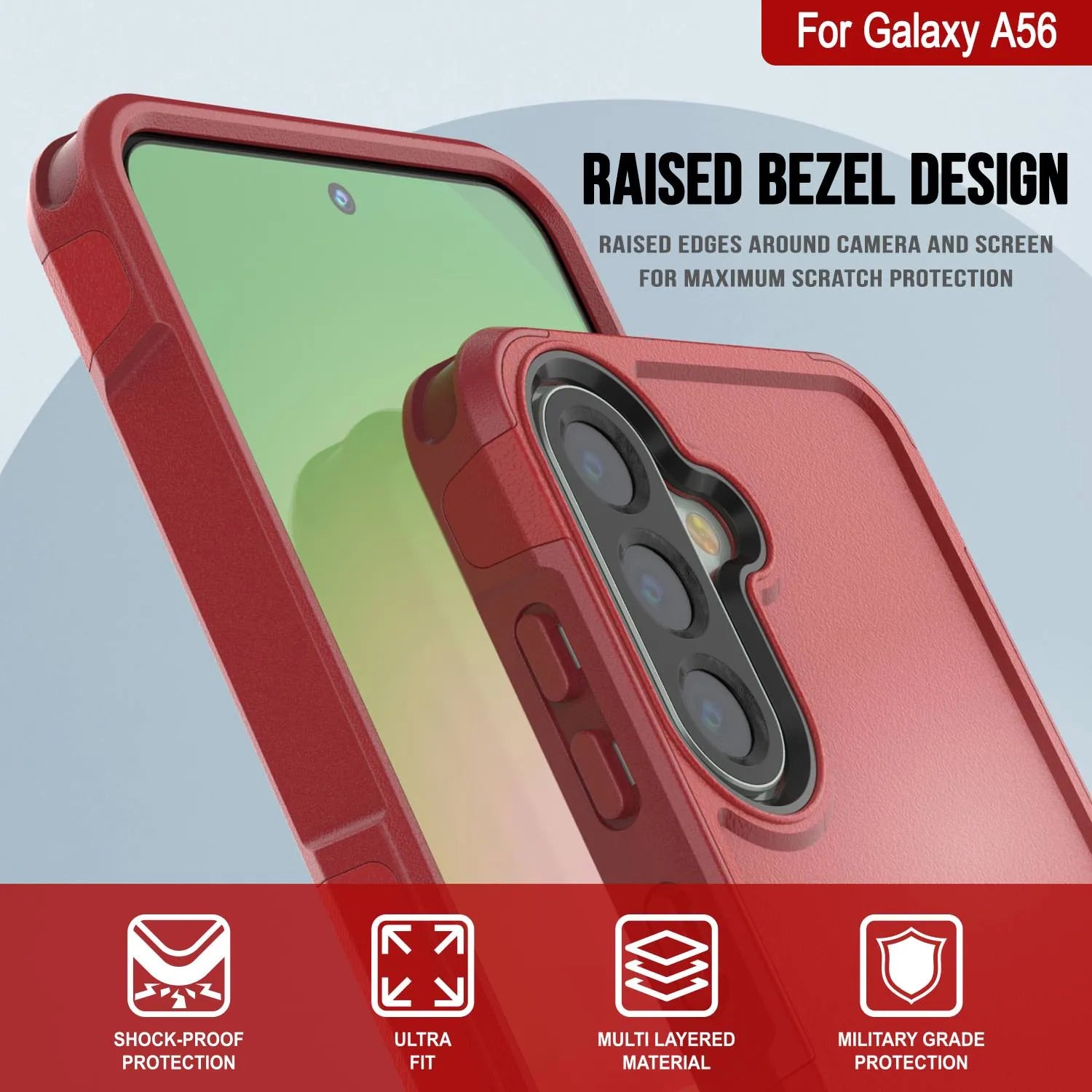 PunkCase Galaxy A56 Case, [Spartan 2.0 Series] Clear Rugged Heavy Duty Cover [Red]