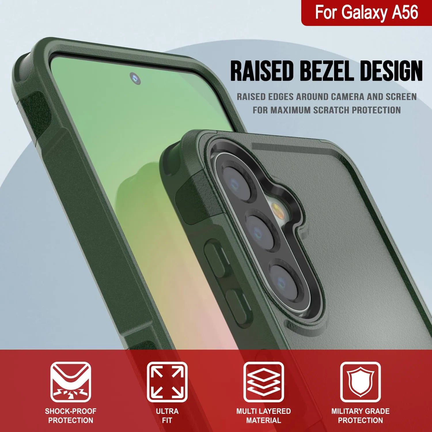 PunkCase Galaxy A56 Case, [Spartan 2.0 Series] Clear Rugged Heavy Duty Cover [Dark Green]