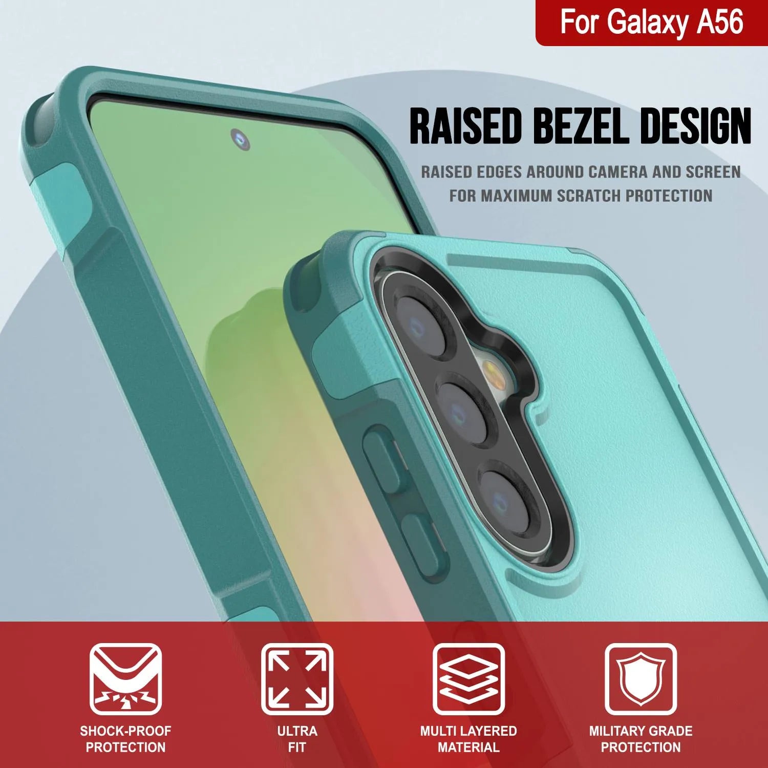 PunkCase Galaxy A56 Case, [Spartan 2.0 Series] Clear Rugged Heavy Duty Cover [Light Blue]