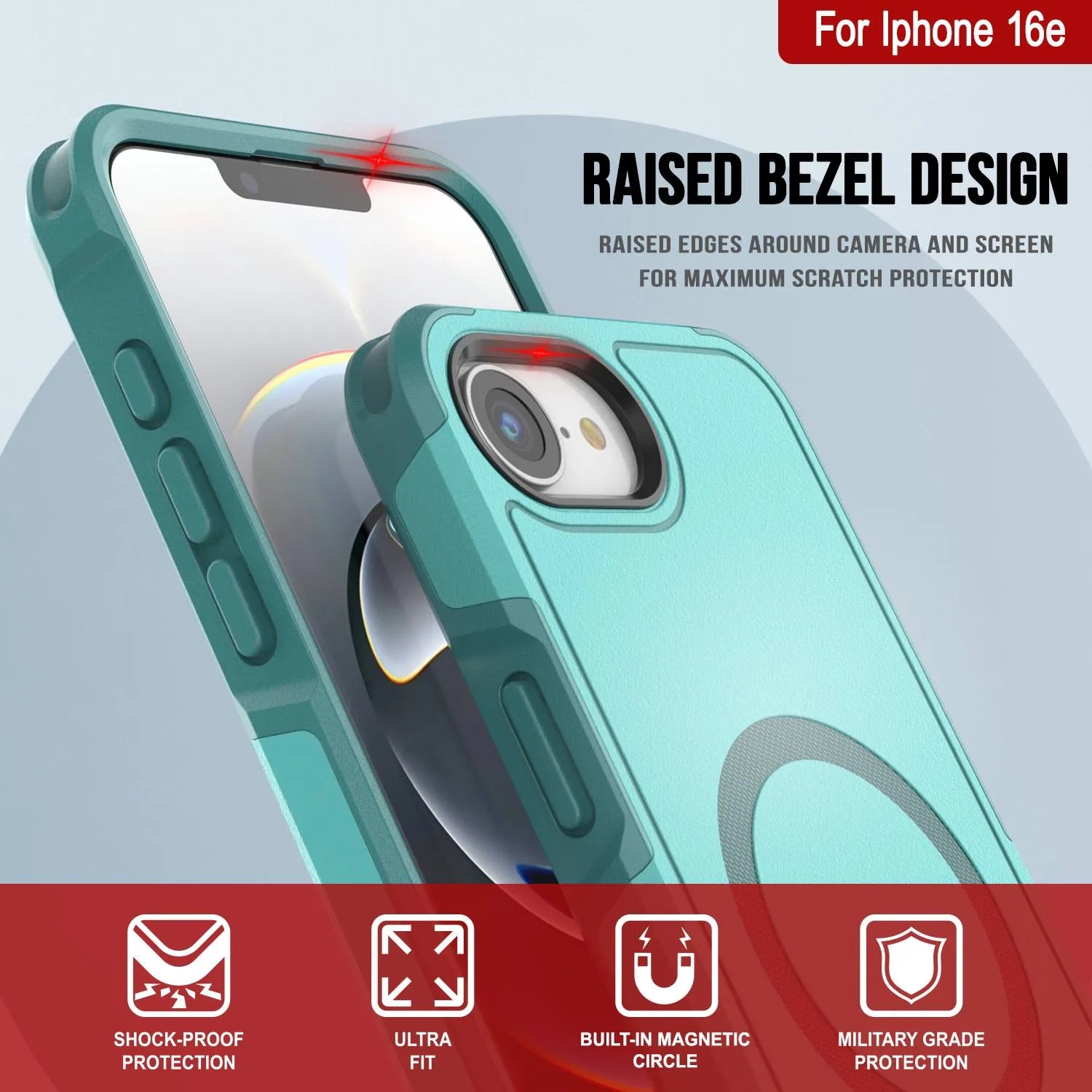 PunkCase iPhone 16e Case, [Spartan 2.0 Series] Clear Rugged Heavy Duty Cover W/Built in Screen Protector [Blue]