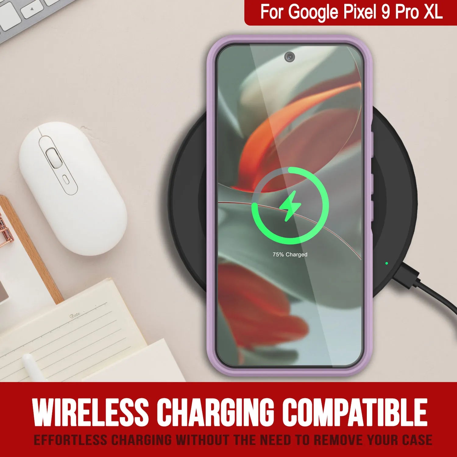 PunkCase Google Pixel 9 Pro XL Case, [Spartan 2.0 Series] Clear Rugged Heavy Duty Cover W/Built in Screen Protector [Lilac]