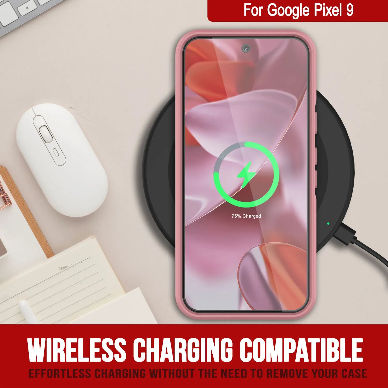 PunkCase Google Pixel 9 Case, [Spartan 2.0 Series] Clear Rugged Heavy Duty Cover W/Built in Screen Protector [Pink]